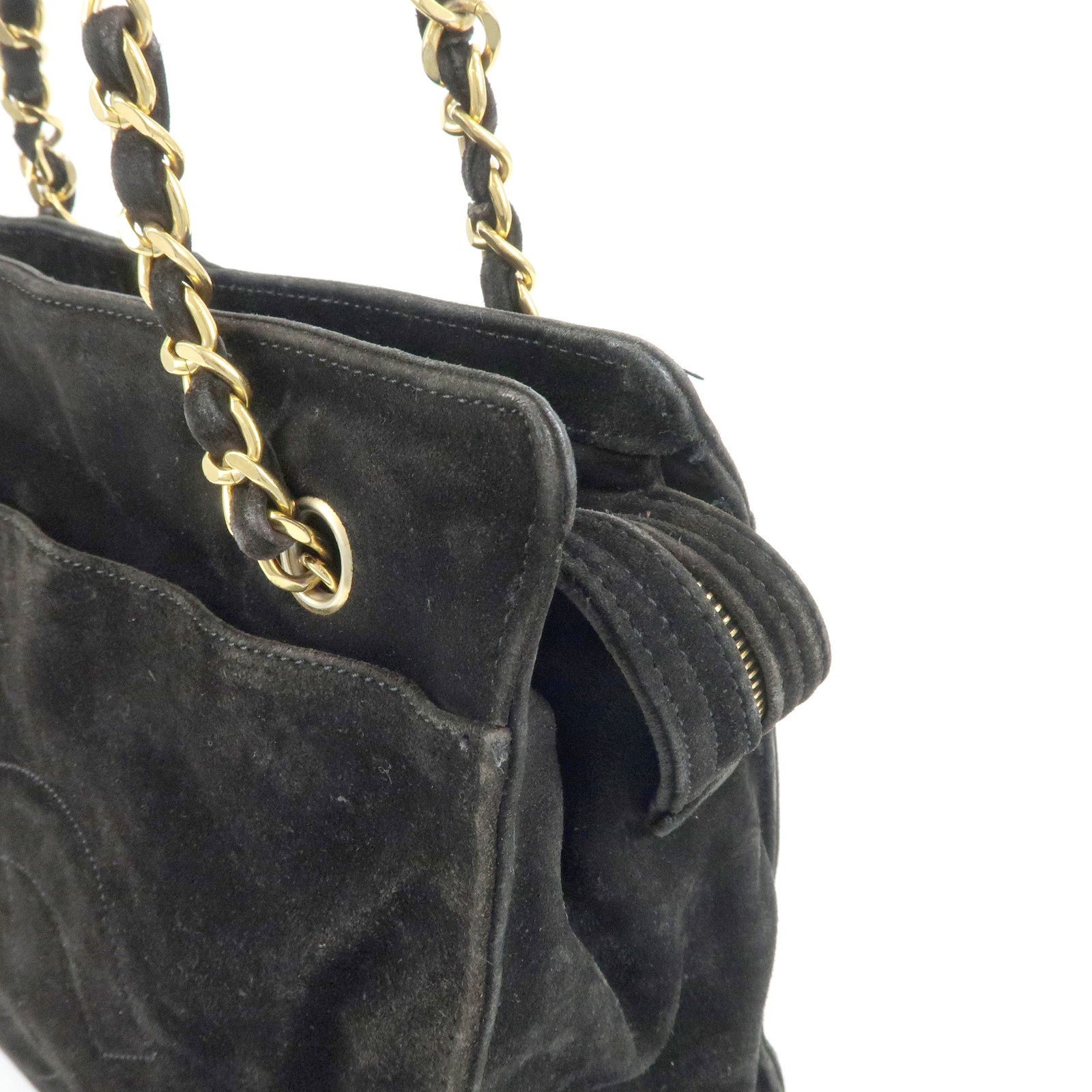 CHANEL COCO Mark Suede Chan Shoulder Bag Black