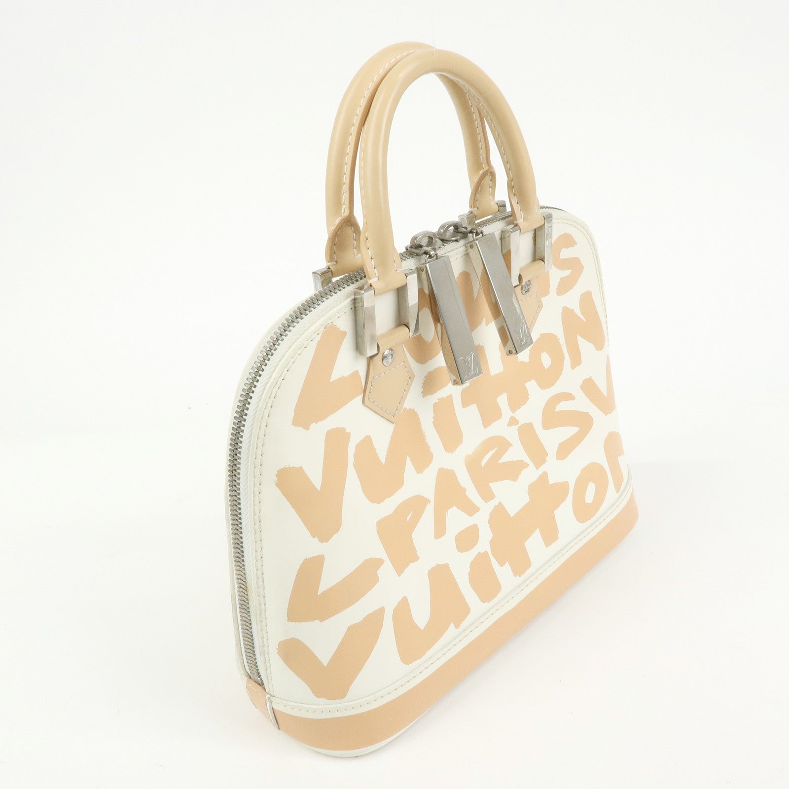 Louis Vuitton Alma MM Graffiti Leather Hand Bag Beige White M92180