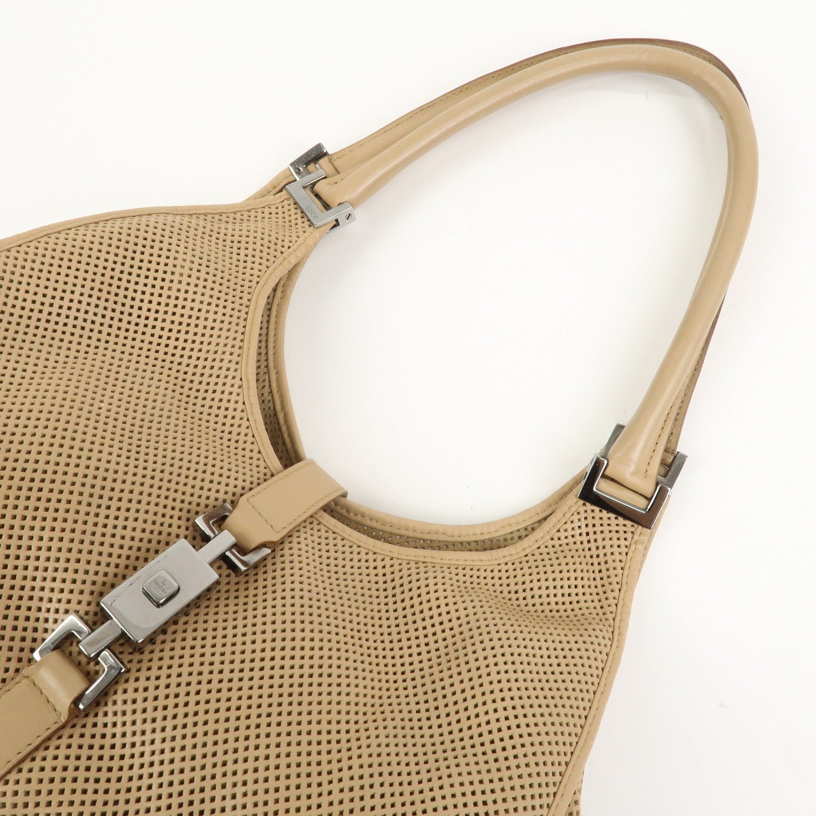 GUCCI Jackie Leather Shoulder Bag Hand Bag Beige 01719