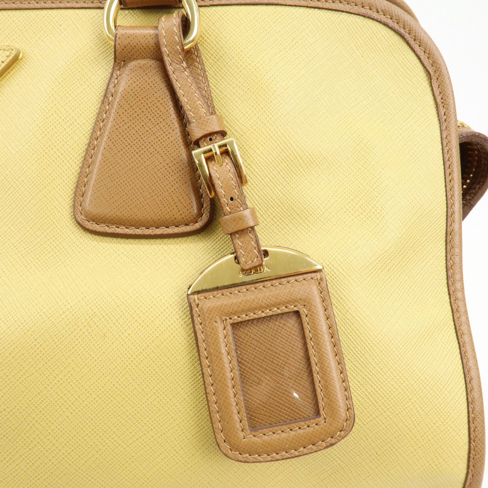 PRADA Triangle Logo Saffiano Leather Boston Bag Mustard Light Brown