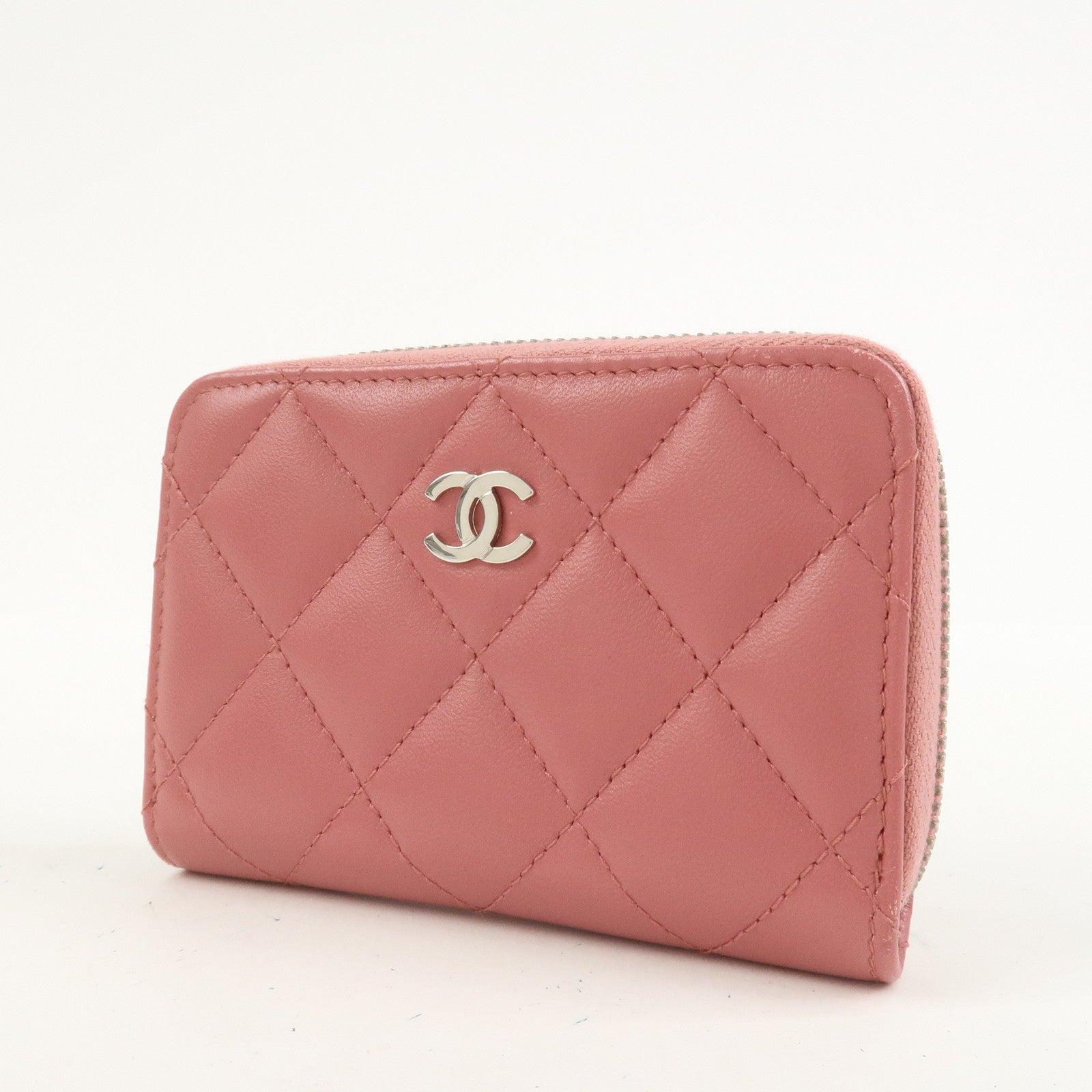 CHANE Matelasse Lambskin Classic Zippy Coin Case Pink AP0216
