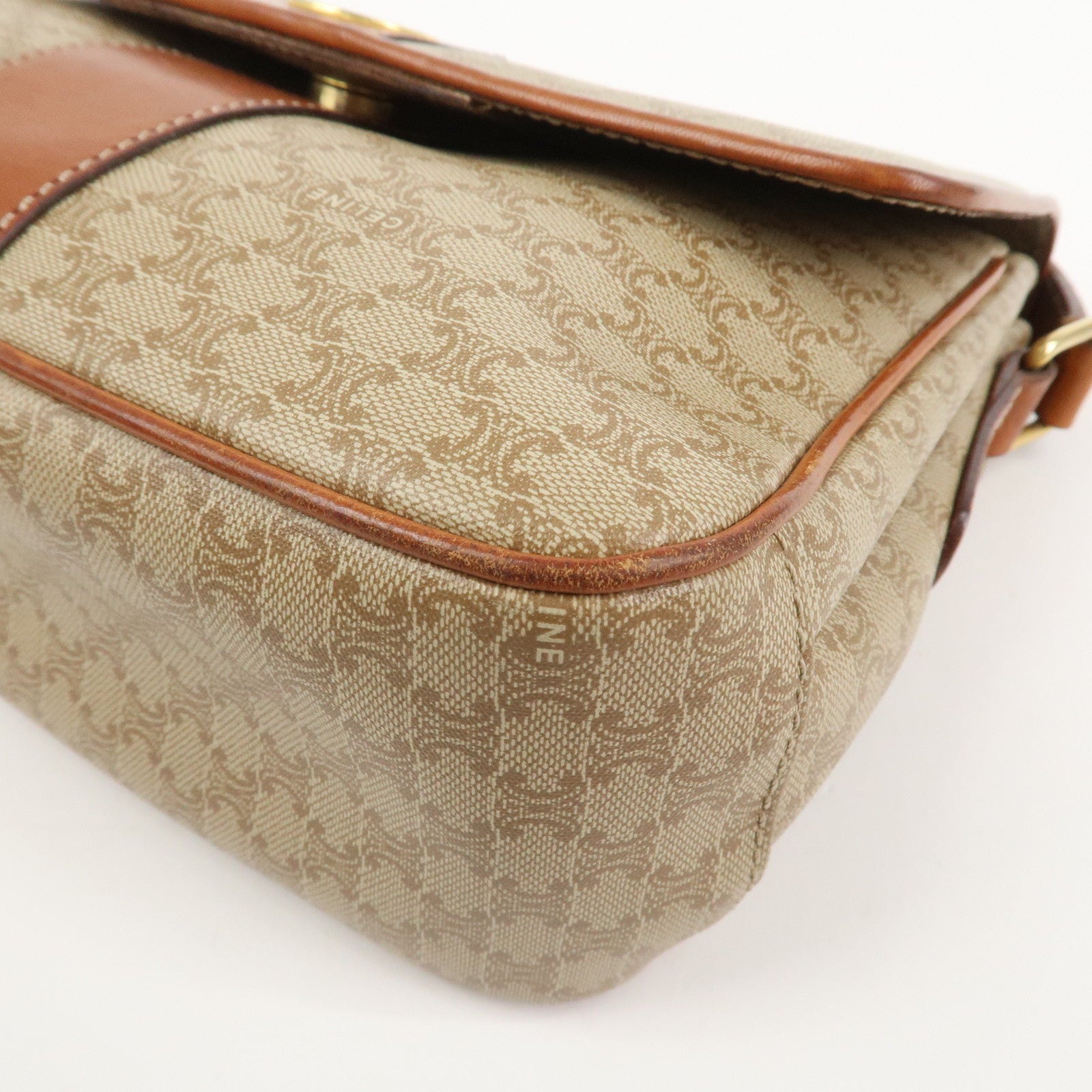 CELINE Macadam PVC Leather Shoulder Bag Crossbody Bag Beige Brown