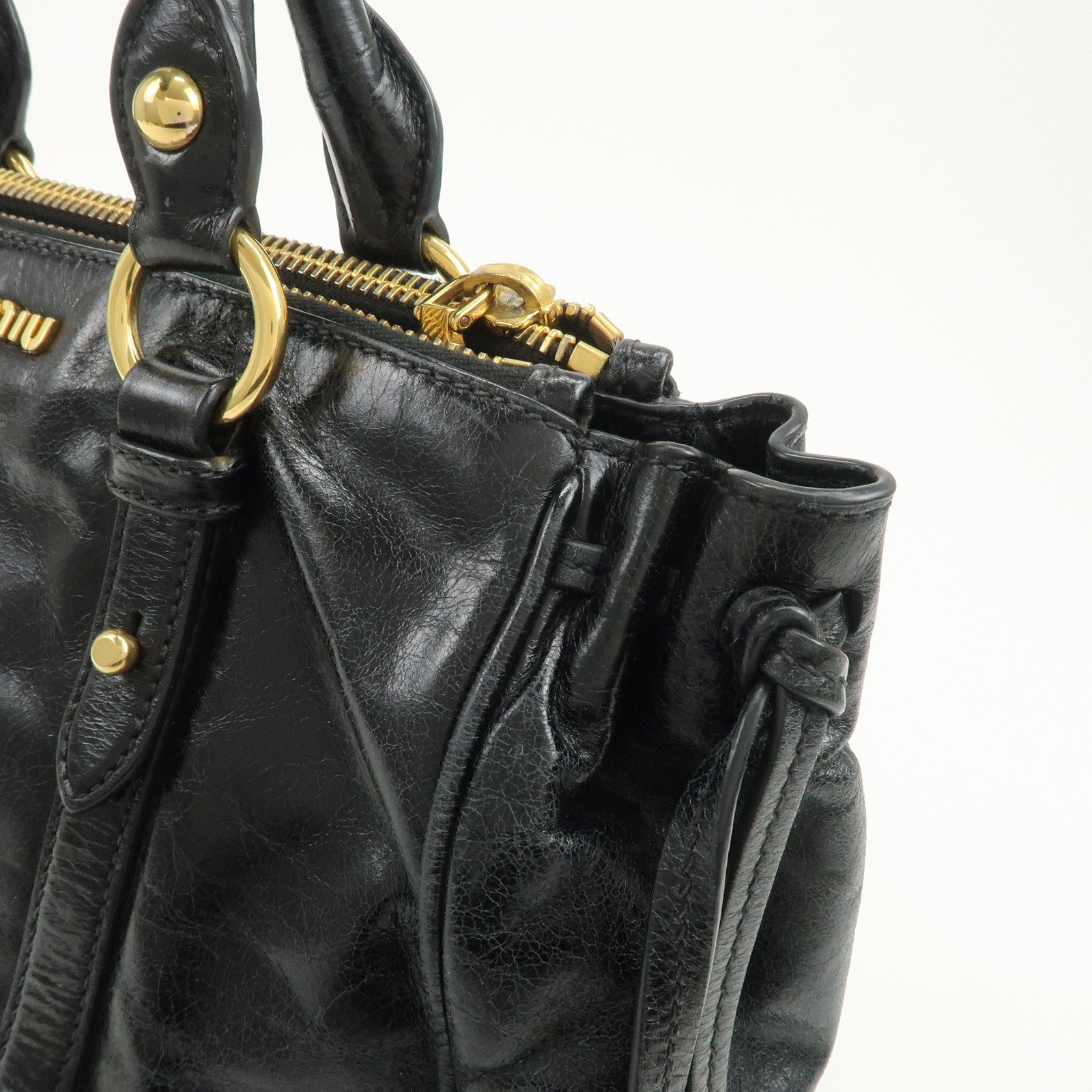 MIU MIU Vitello Shine Leather 2Way Bag Hand Bag Black 5BB893