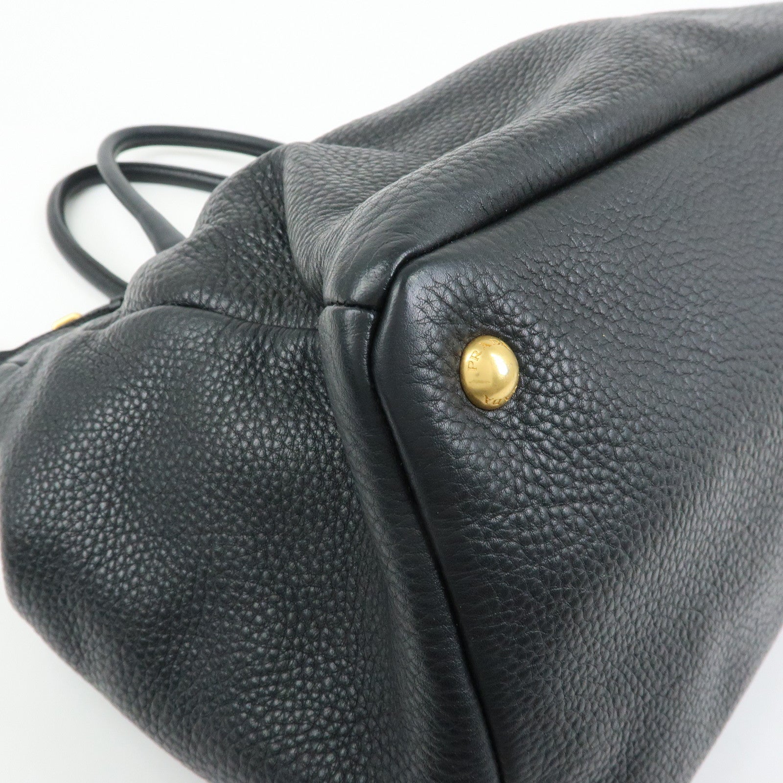 PRADA Logo Vittello Daino Leather 2Way Bag Tote Bag Black BR4393