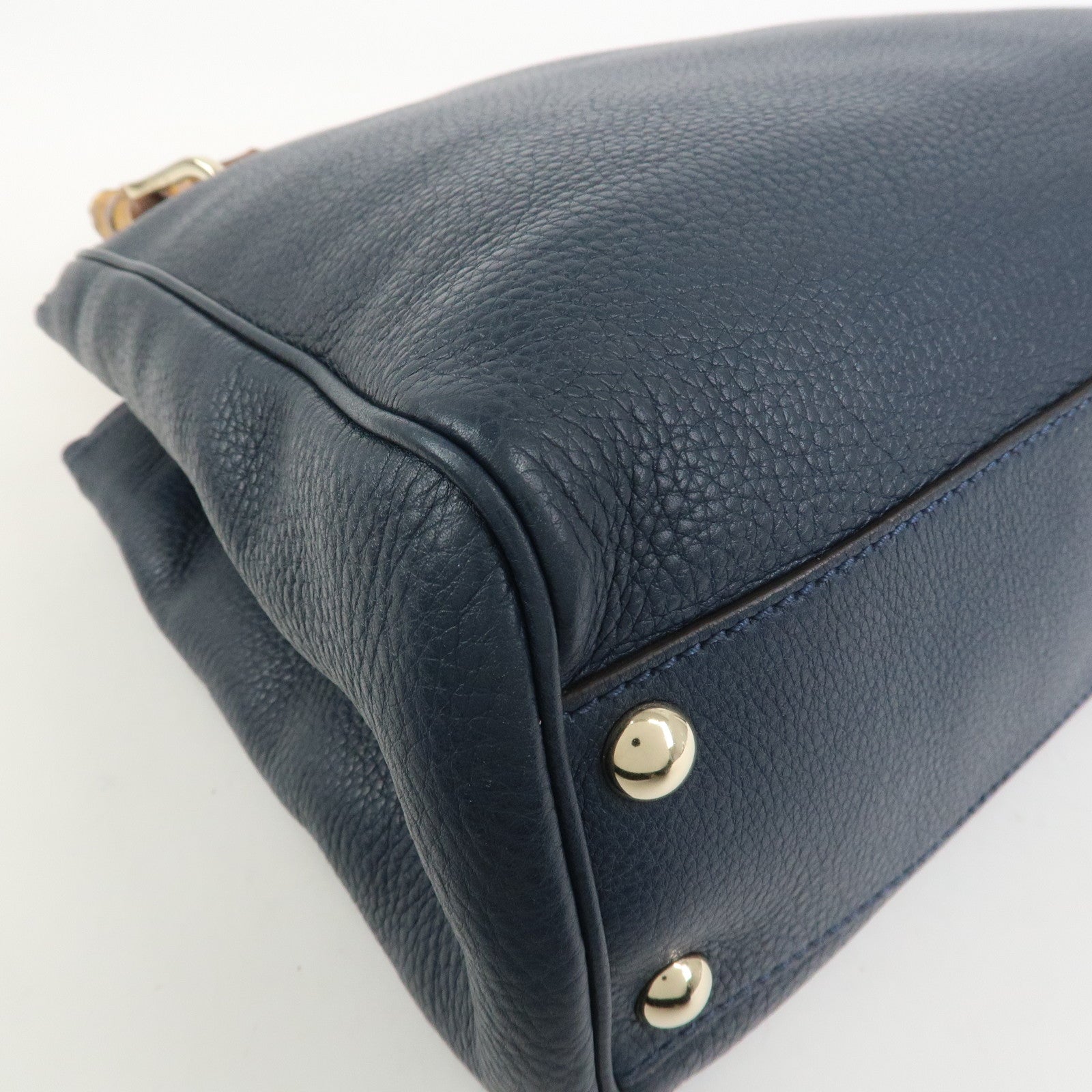 GUCCI Bamboo Shopper Small Leather 2Way Hand Bag Navy 336032