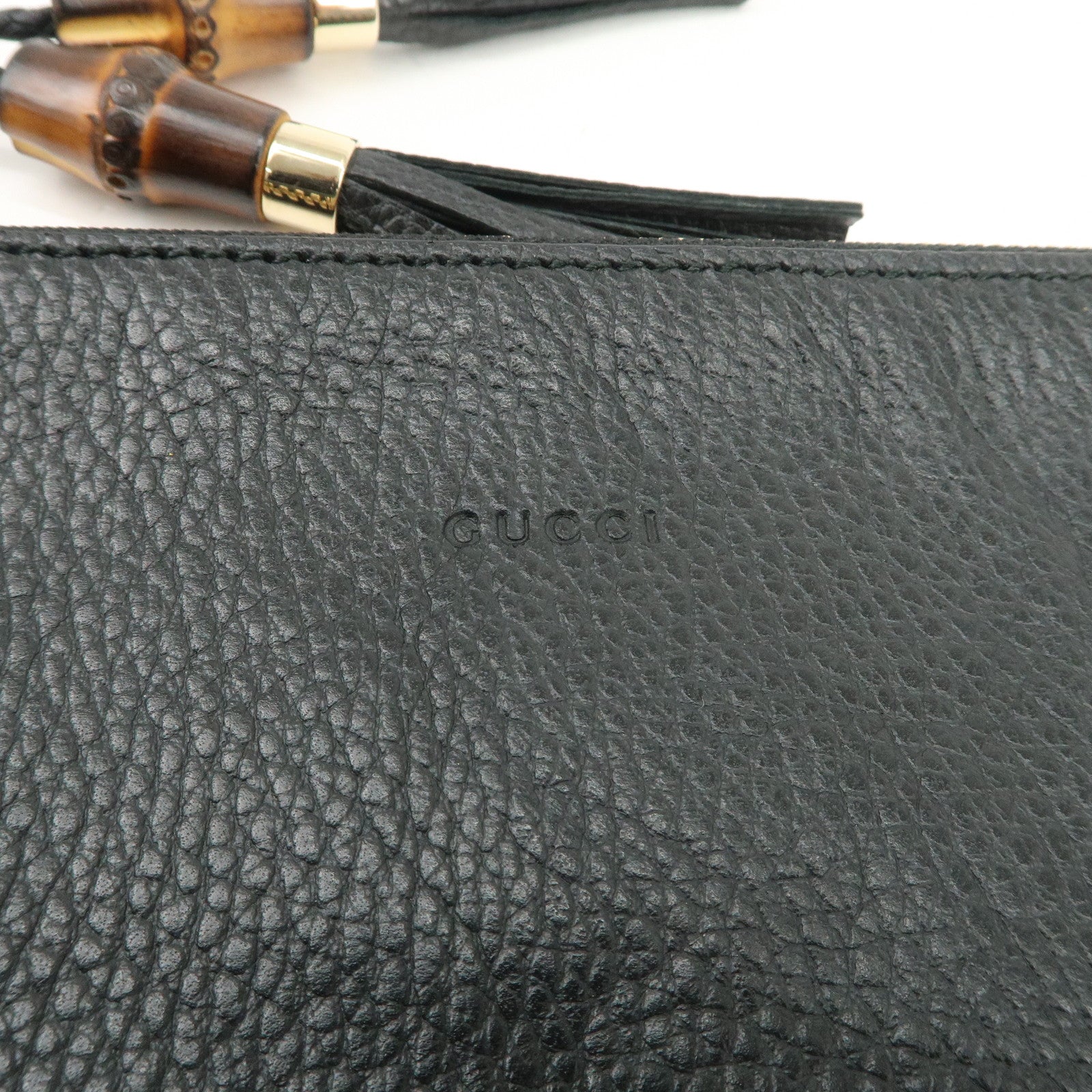 GUCCI Bamboo Leather Clutch Bag Second Bag Black 449653 Used