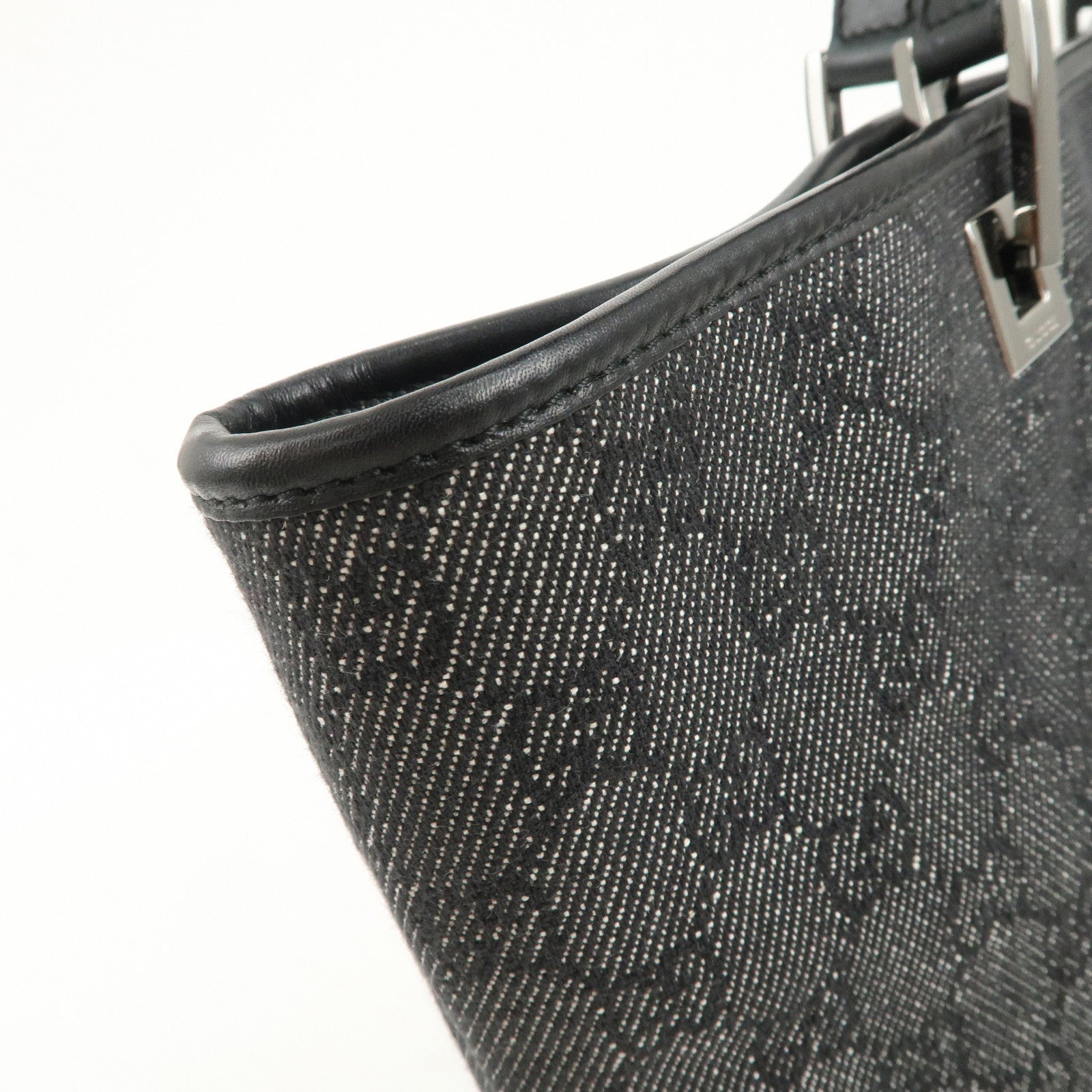 GUCCI GG Denim Leather Tote Bag Hand Bag Shoulder Bag Black 31243