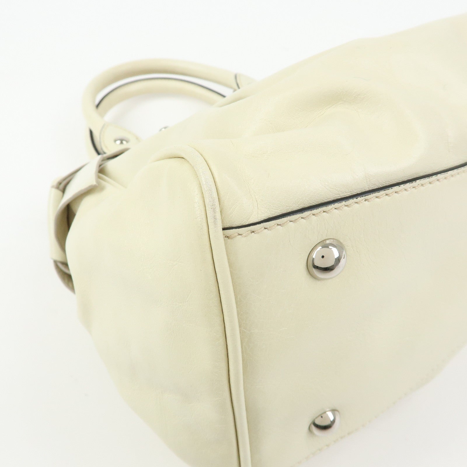 MIU MIU Logo Side Ribbon Leather 2Way Hand Bag Shoulder Bag Ivory