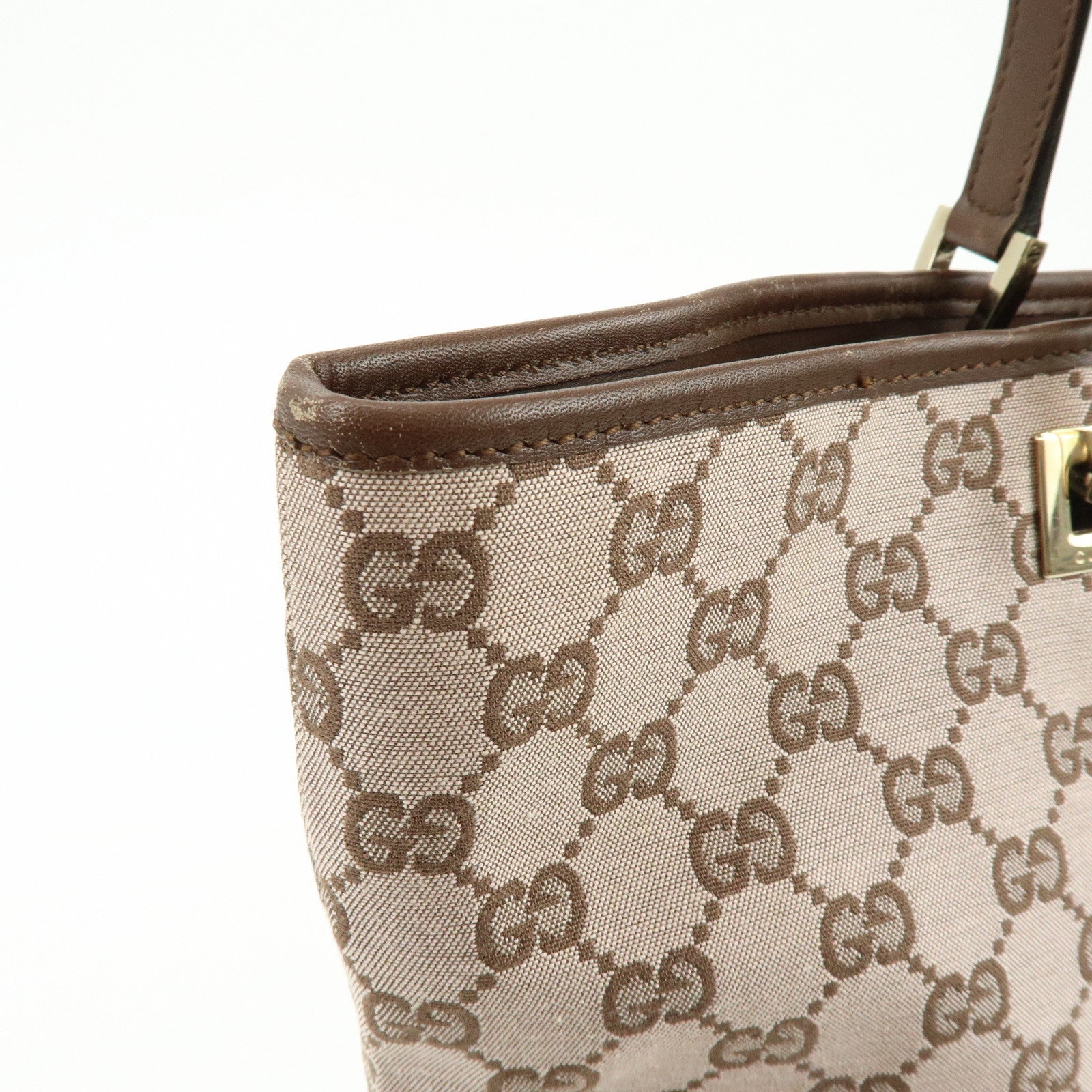GUCCI GG Monogram Canvas Leather Tote Bag Hand Bag Brown 002.1098