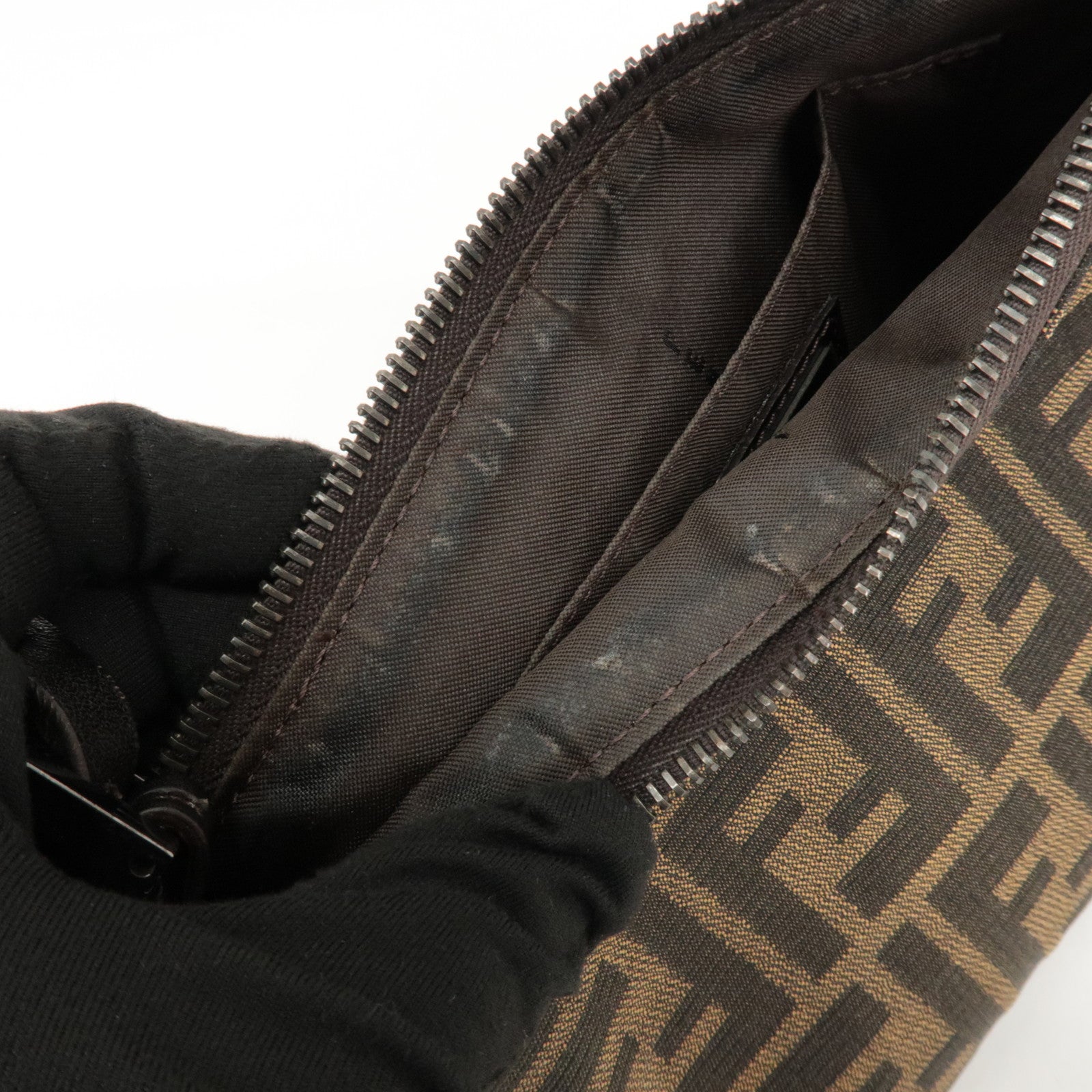 FENDI Zucca Canvas Leather Mini Hand Bag Brown 8BR155 Used