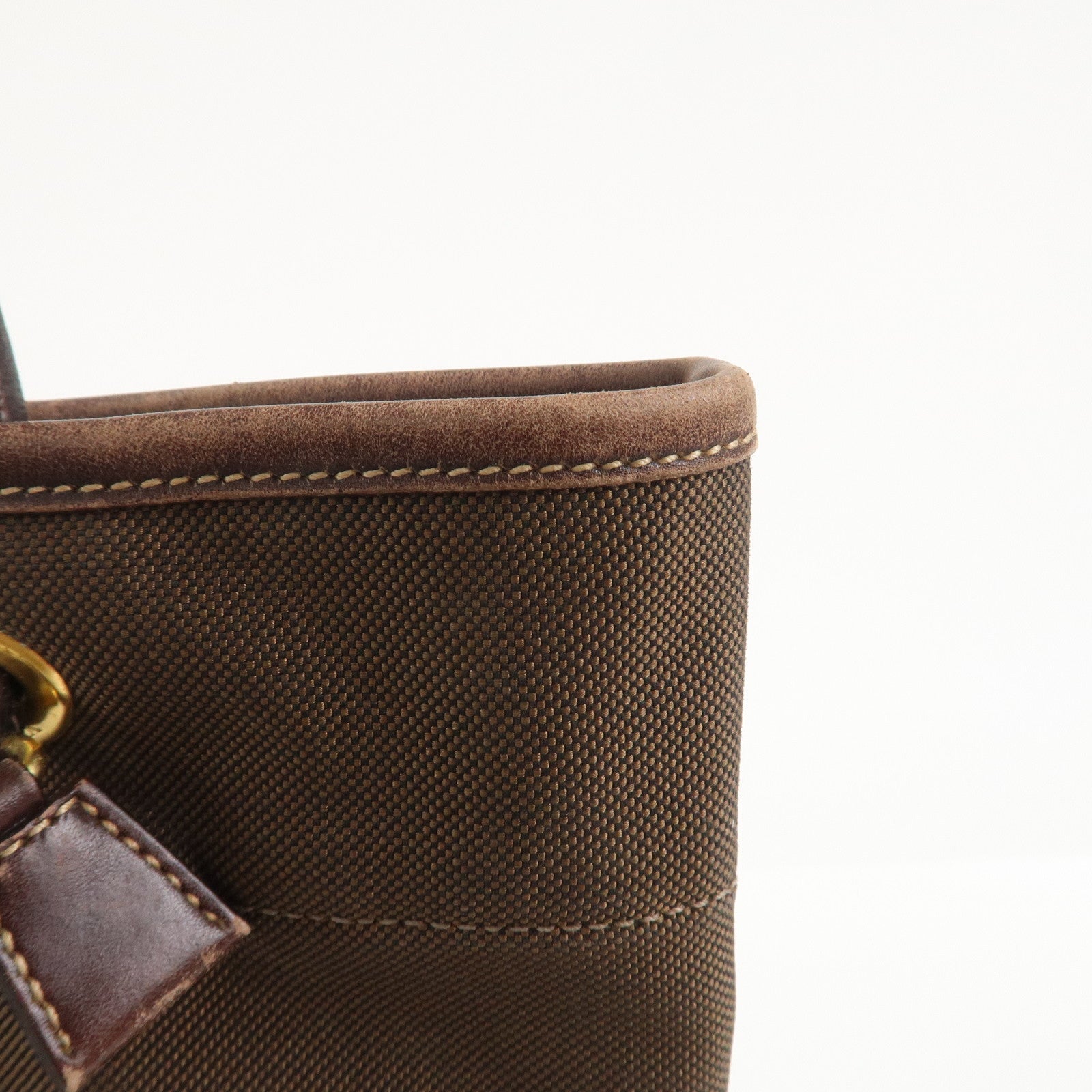 PRADA Jacauard Canvas Leather Tote Bag Shoulder Bag Brown BR3579