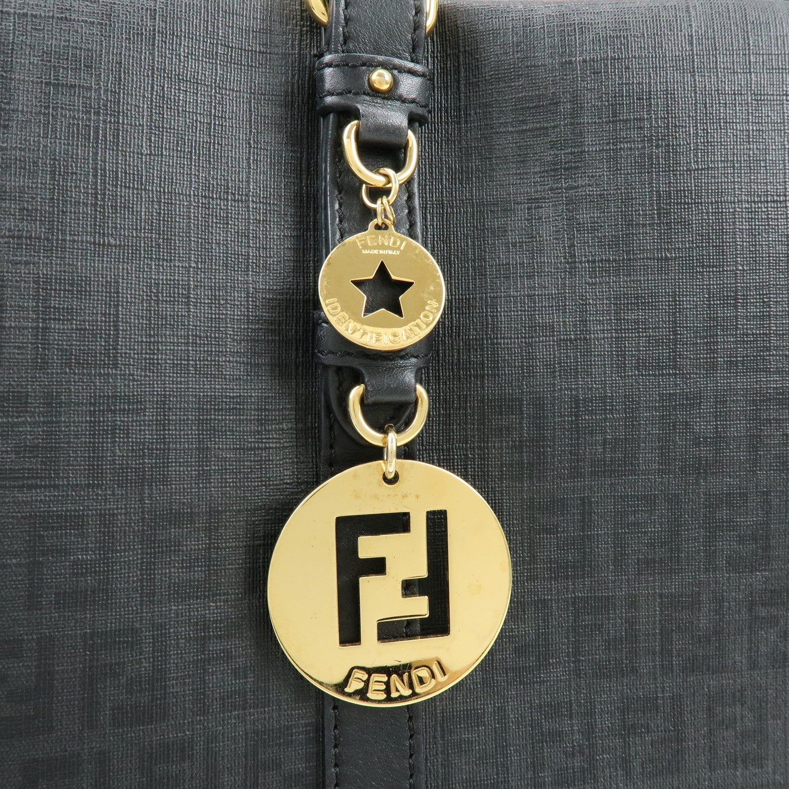 FENDI Zucchino PVC Leather Tote Bag Shoulder Bag Black Charm 8BH215
