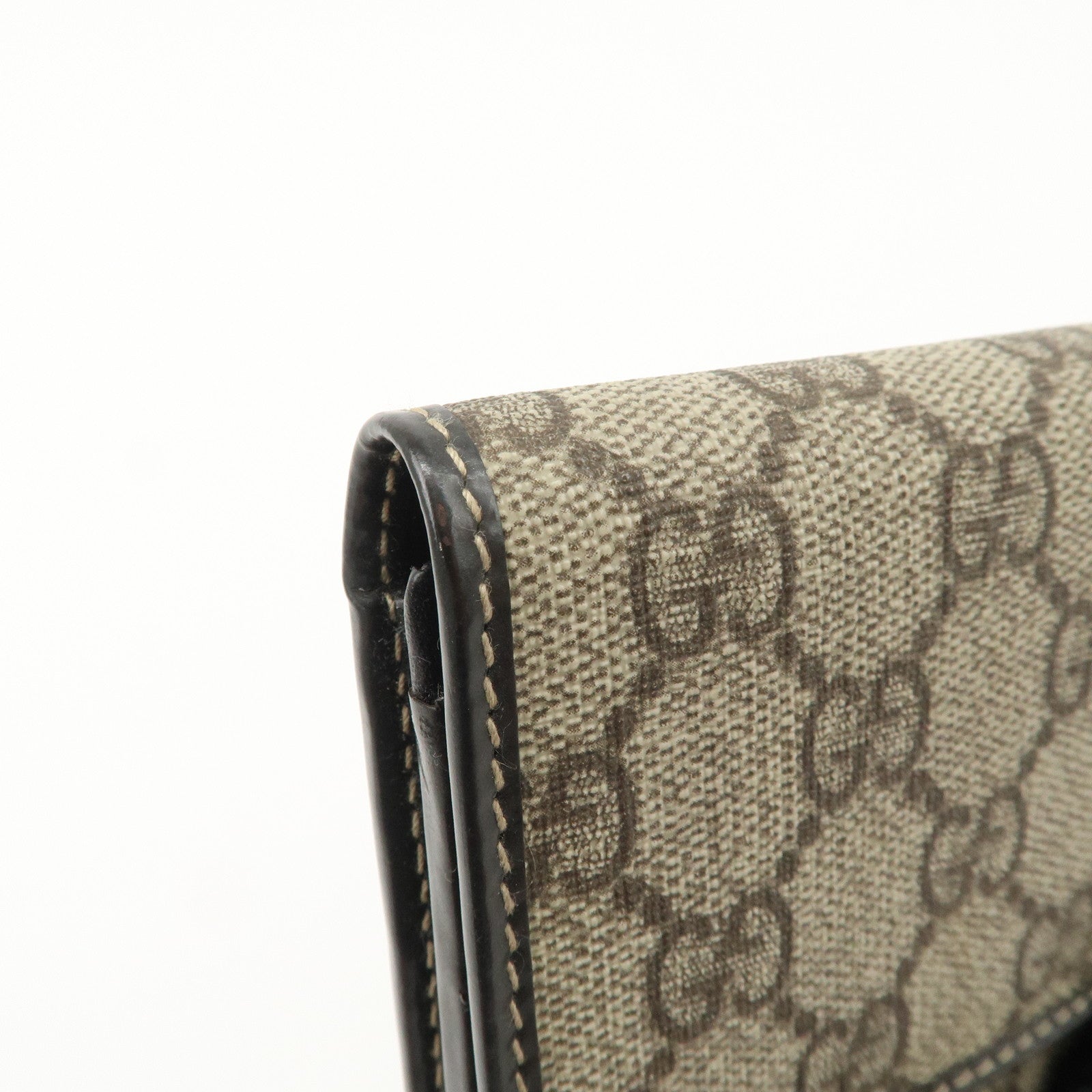 GUCCI GG Supreme Leather Flap Long Wallet Beige Brown 203573 Used