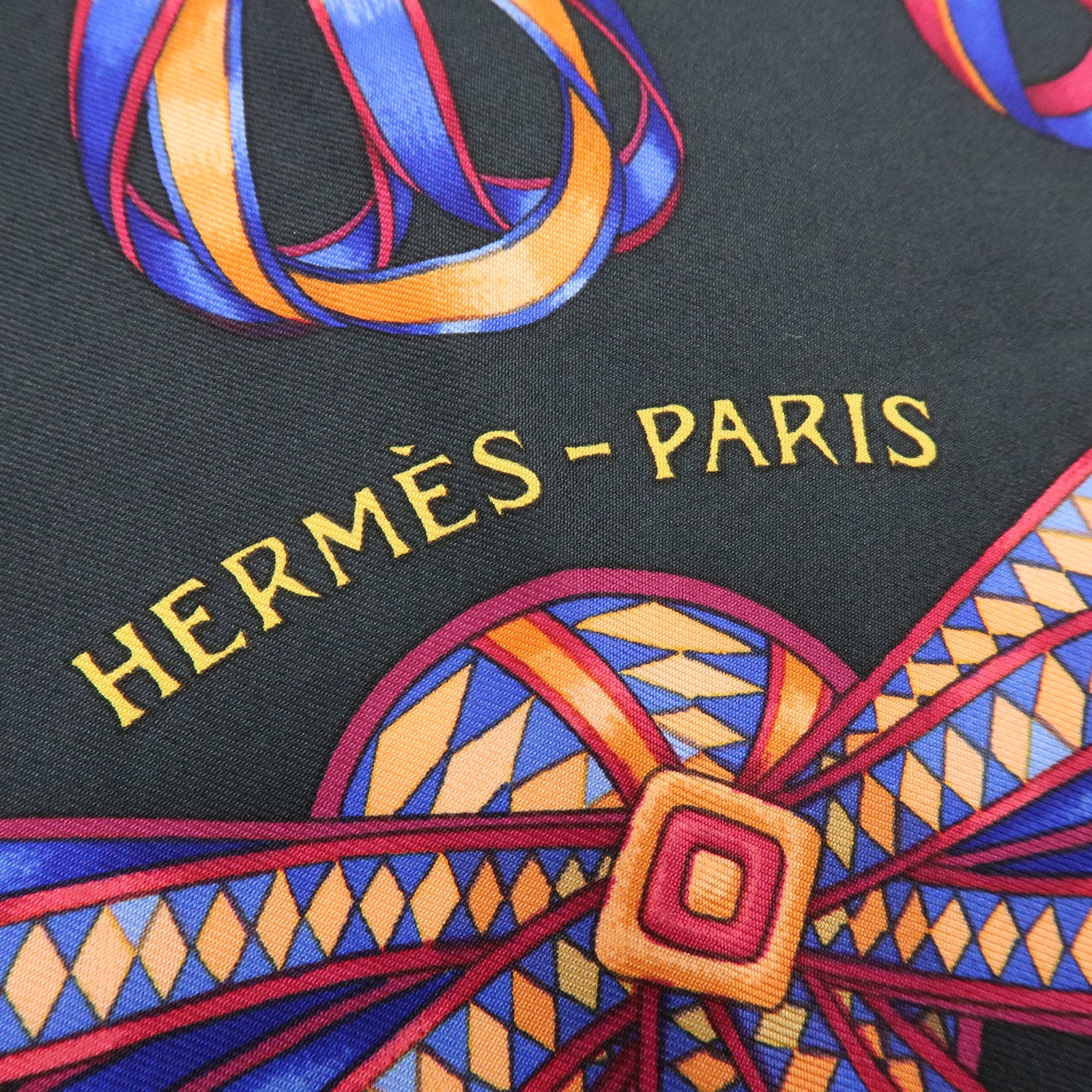 HERMES Carre 90 Silk 100% Scarf LES RUBANS DU CHEVAL Black