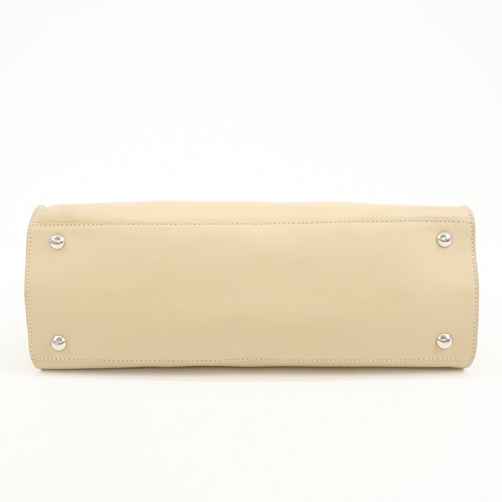 Ferragamo Gancini Logo Leather Shoulder Bag Hand Bag Beige