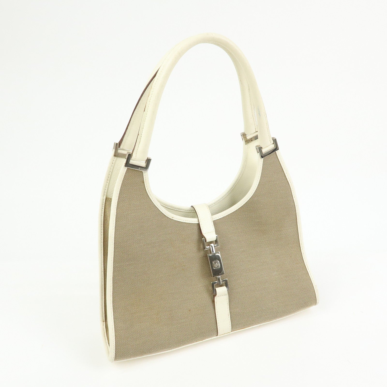 GUCCI Jackie Canvas Leather Shoulder Bag Hand Bag Beige 002.1067