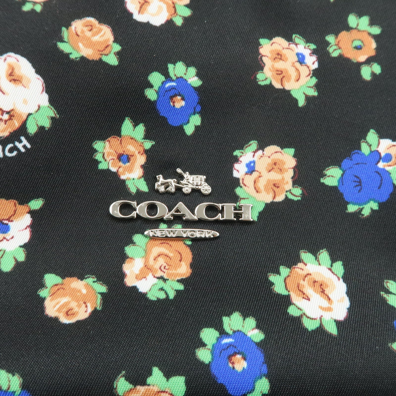 COACH Charlie Nylon Leather Floral Backpack Rucksack Black