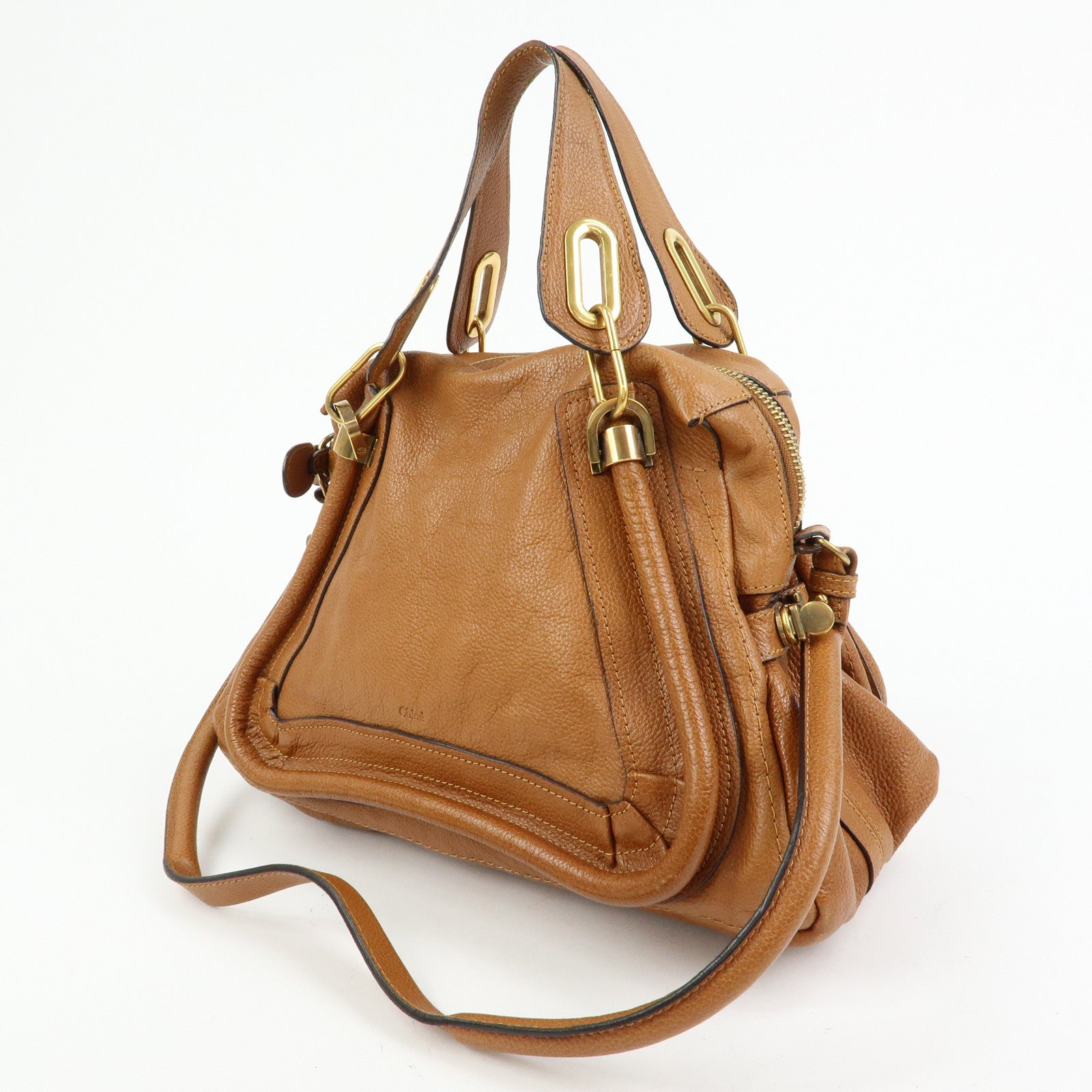 Chloe Paraty Leather 2Way Bag Shoulder Bag Hand Bag Brown