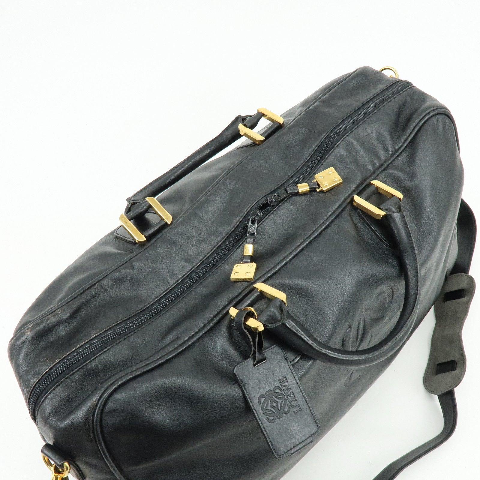 LOEWE Anagram Calf Leather 2Way Bag Boston Bag Black