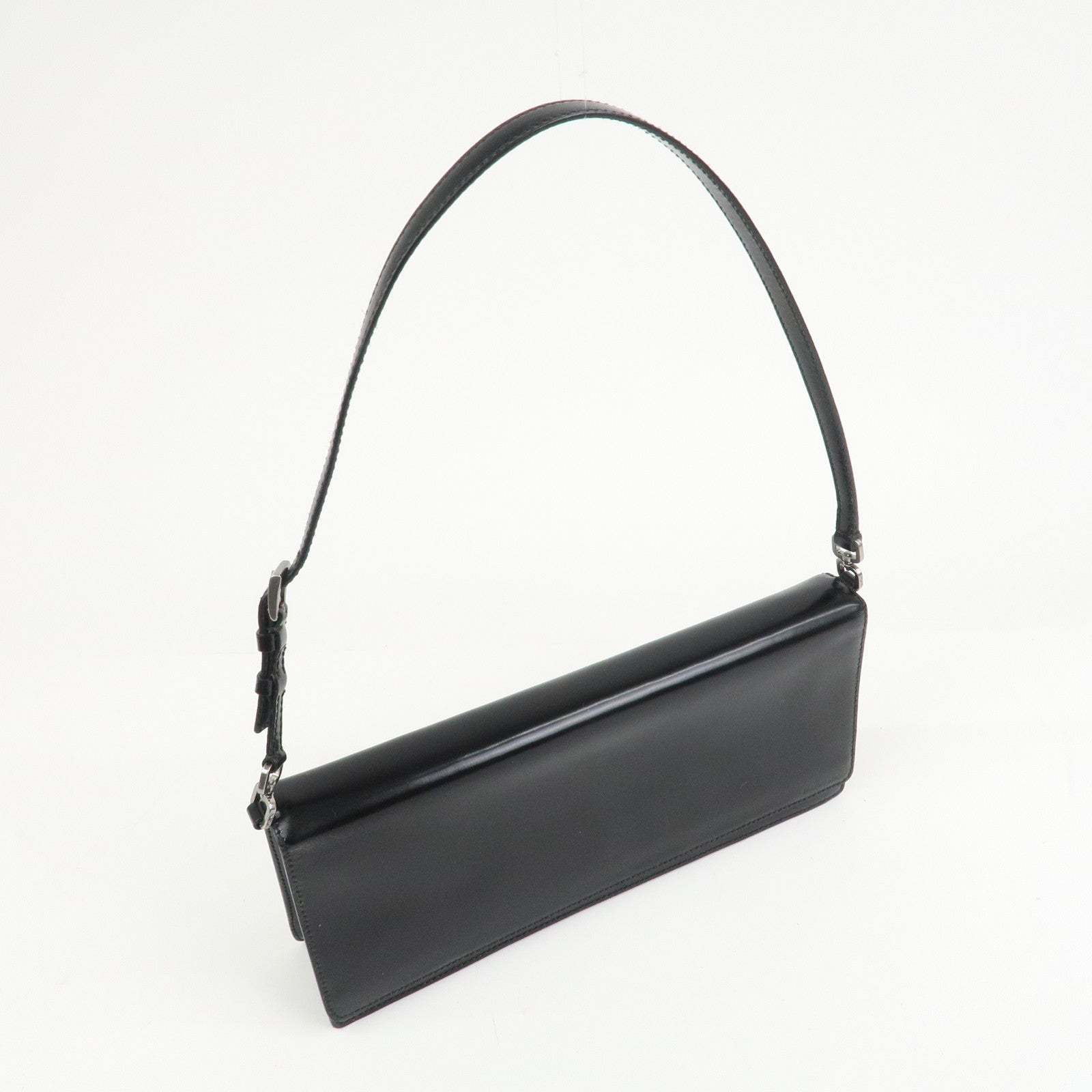 PRADA Logo Leather Shoulder Bag Hand Bag Black BR0421