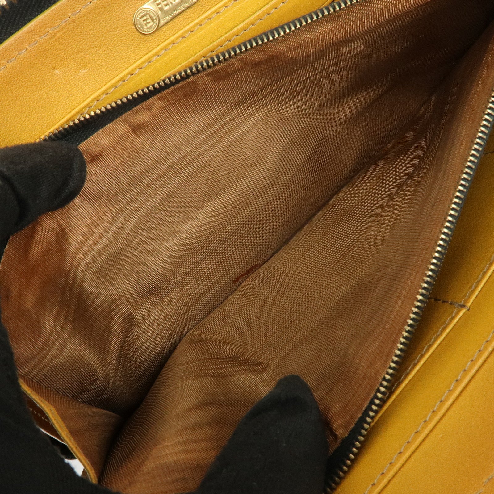 FENDI Logo Canvas Leather Hand Bag Animal Print Yellow Black 26347