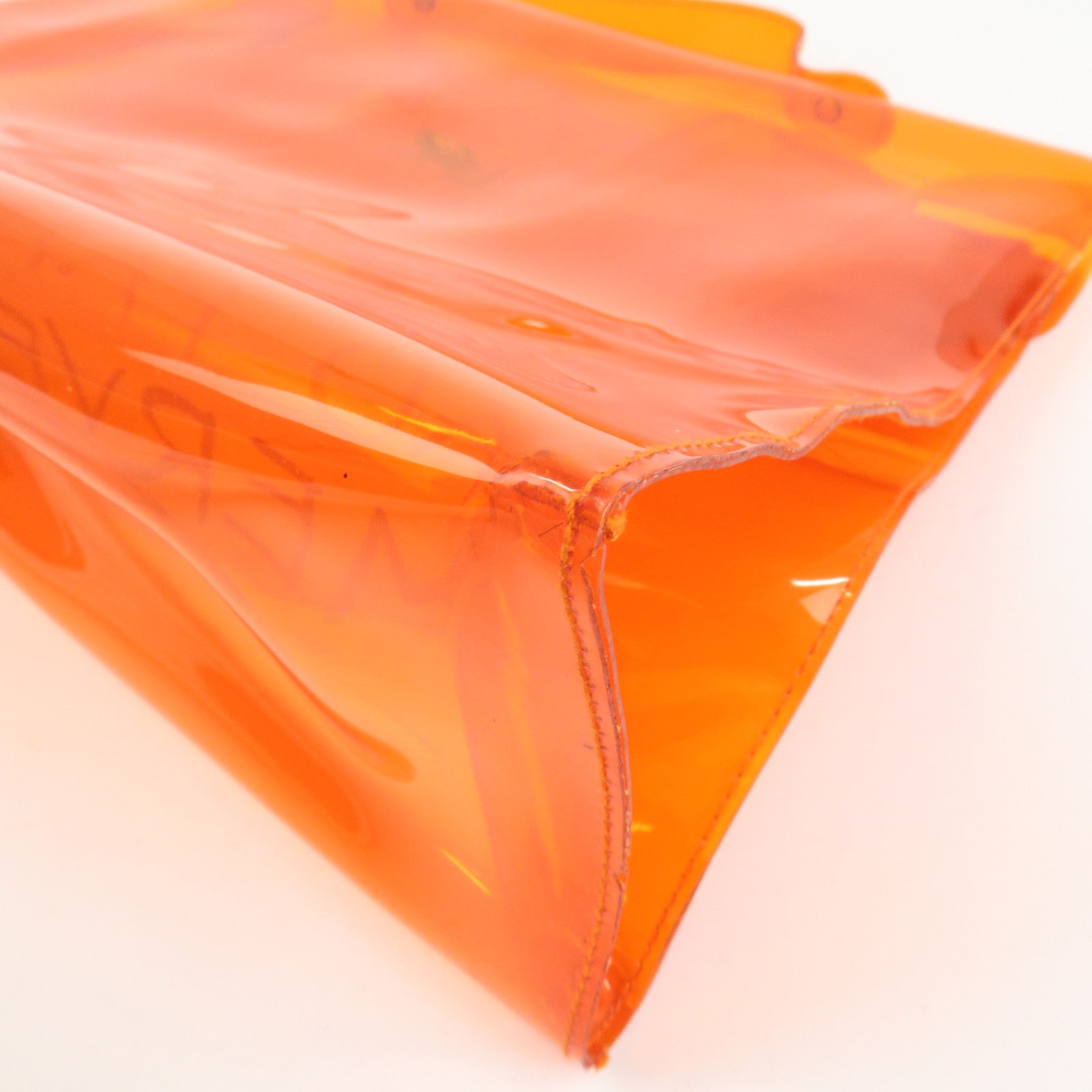 HERMES Kelly Vinyl Hand Bag Clear Transparent Orange