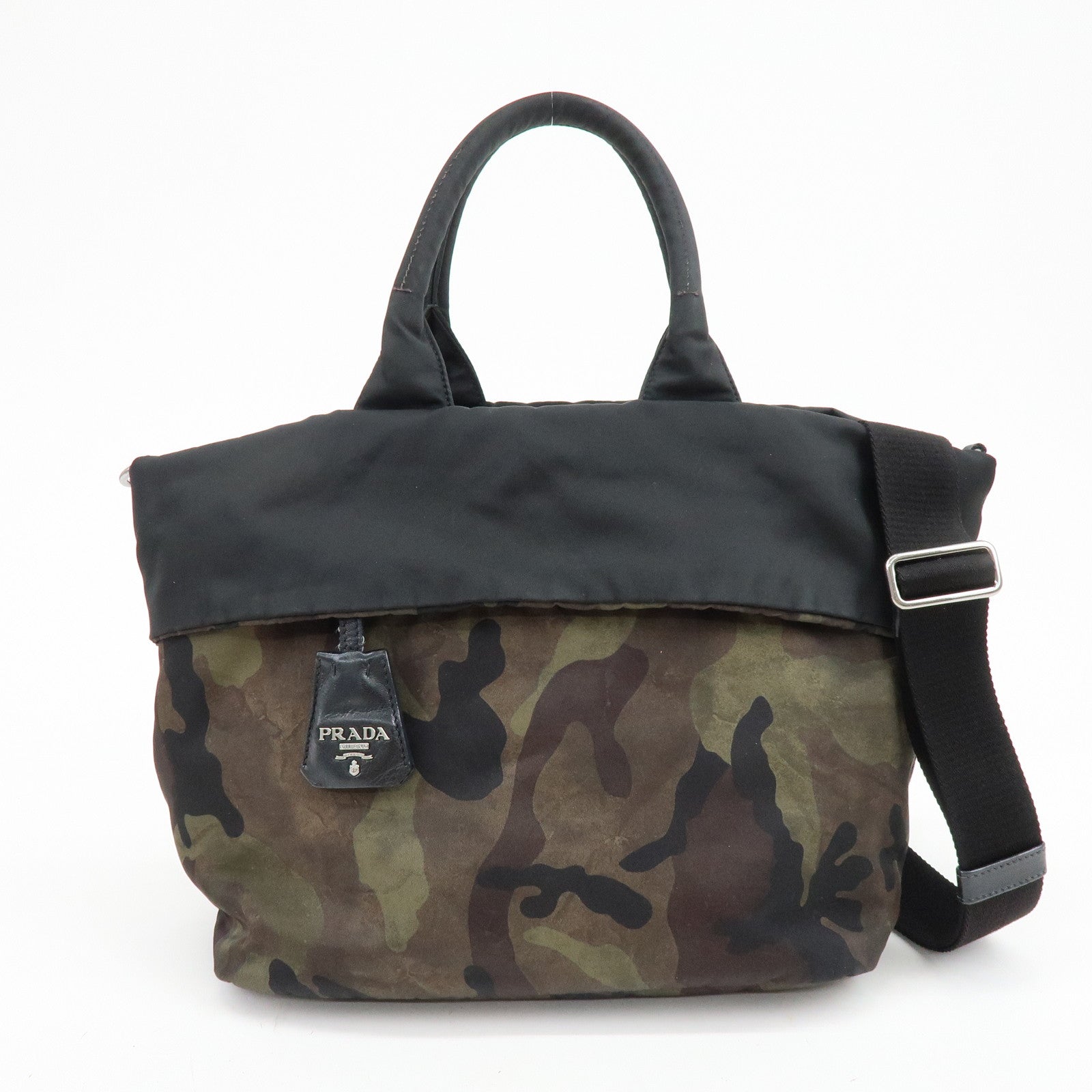 PRADA Triangle Logo Nylon Leather Camouflage Reversible 2Way Bag