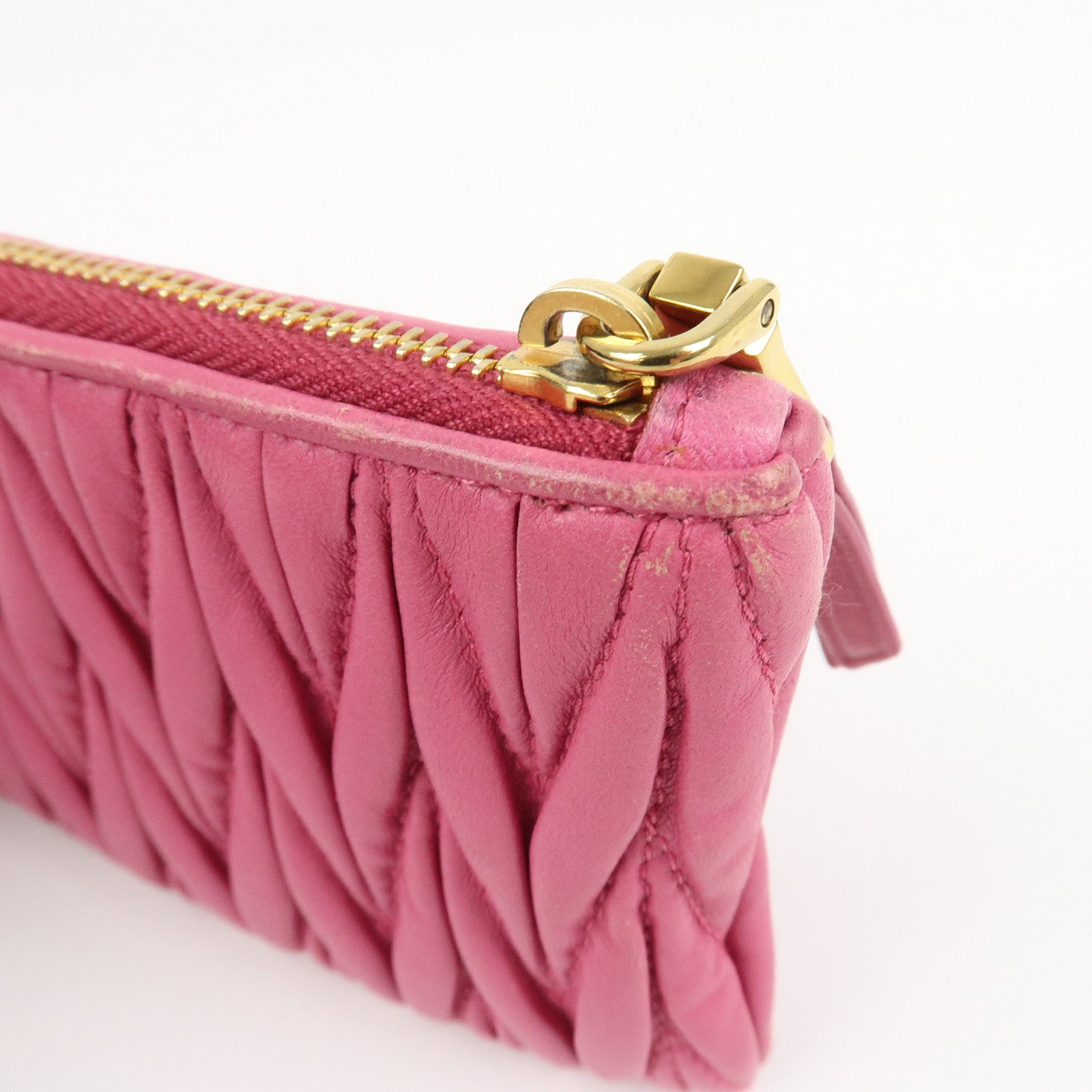 MIU MIU Matelasse Logo Leather Cosmetic Accessory Pouch Pink 5MB003