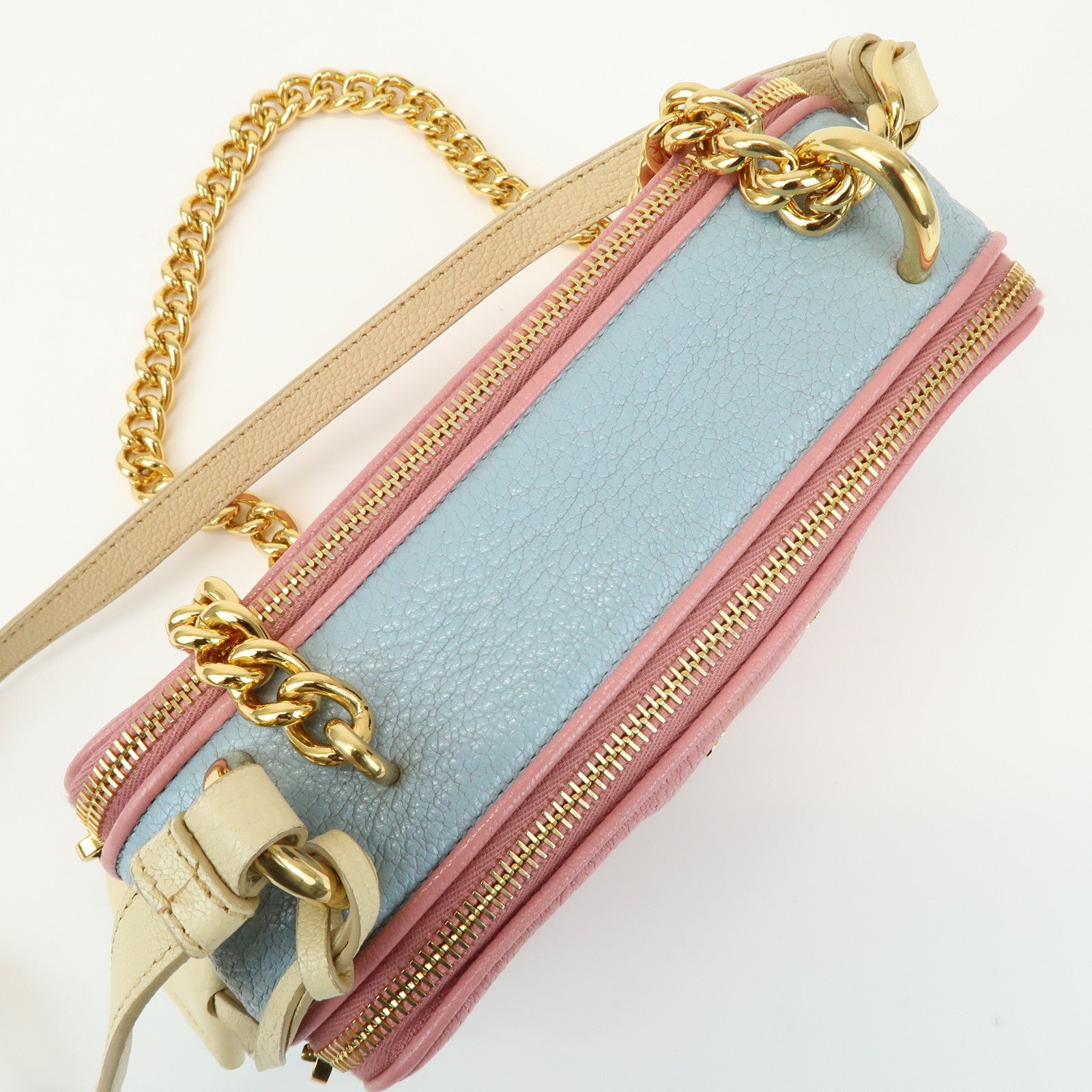 MIU MIU Camera Bag Chain Shoulder Bag Pink Light Blue