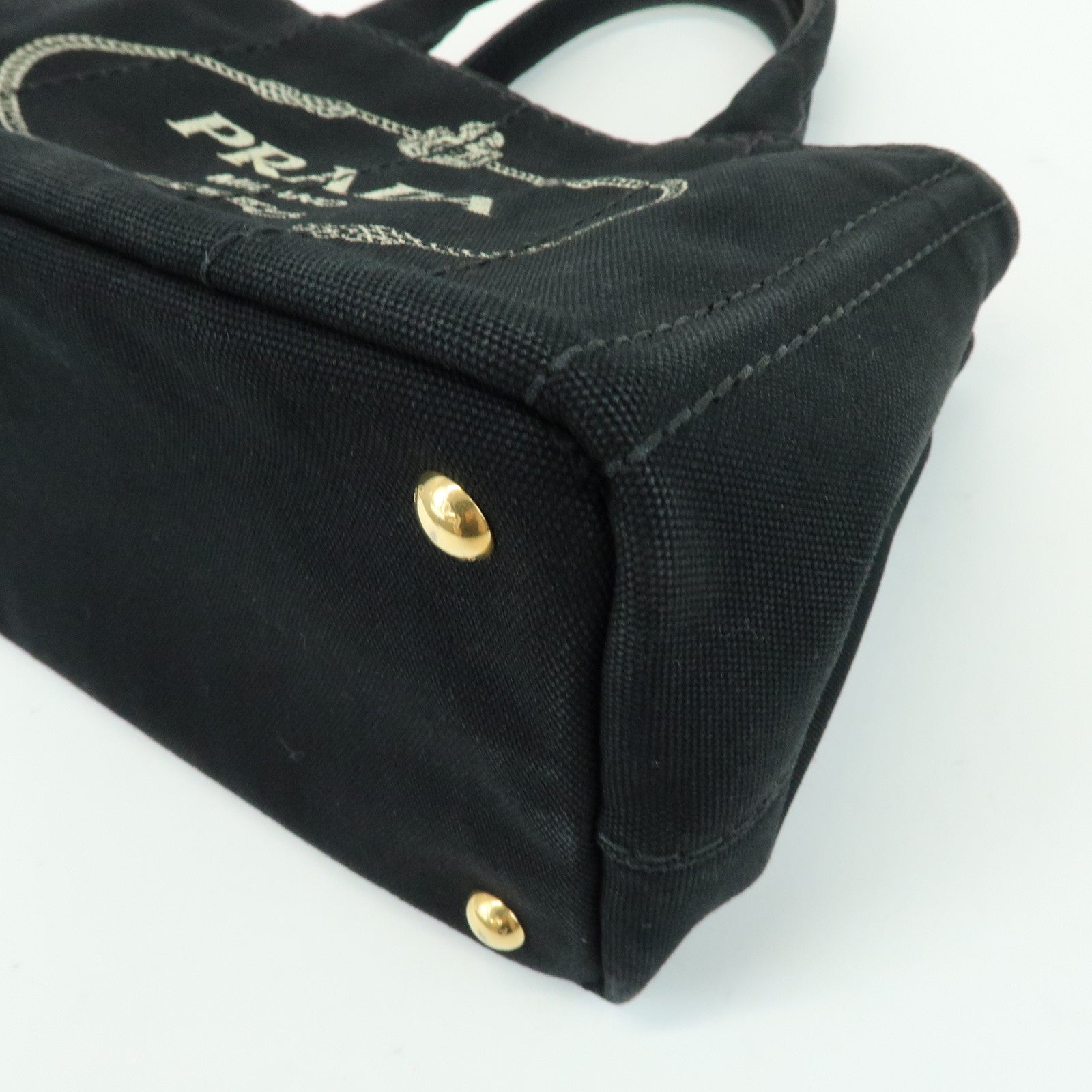 PRADA Triangle Logo Canapa Mini Canvas 2Way Hand Bag Black 1BG439