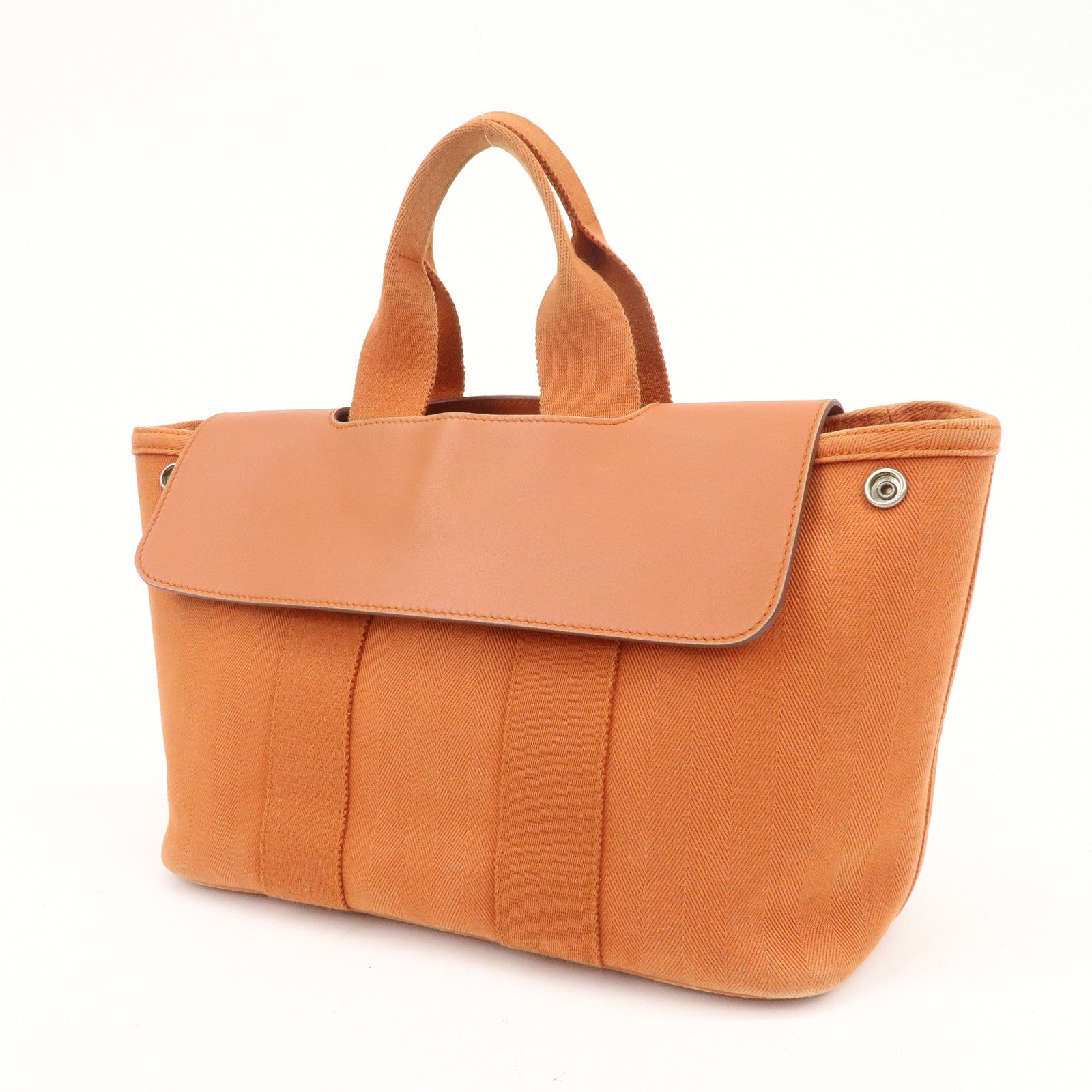 HERMES Valparaiso PM Toile Ash Leather Tote Bag Orange