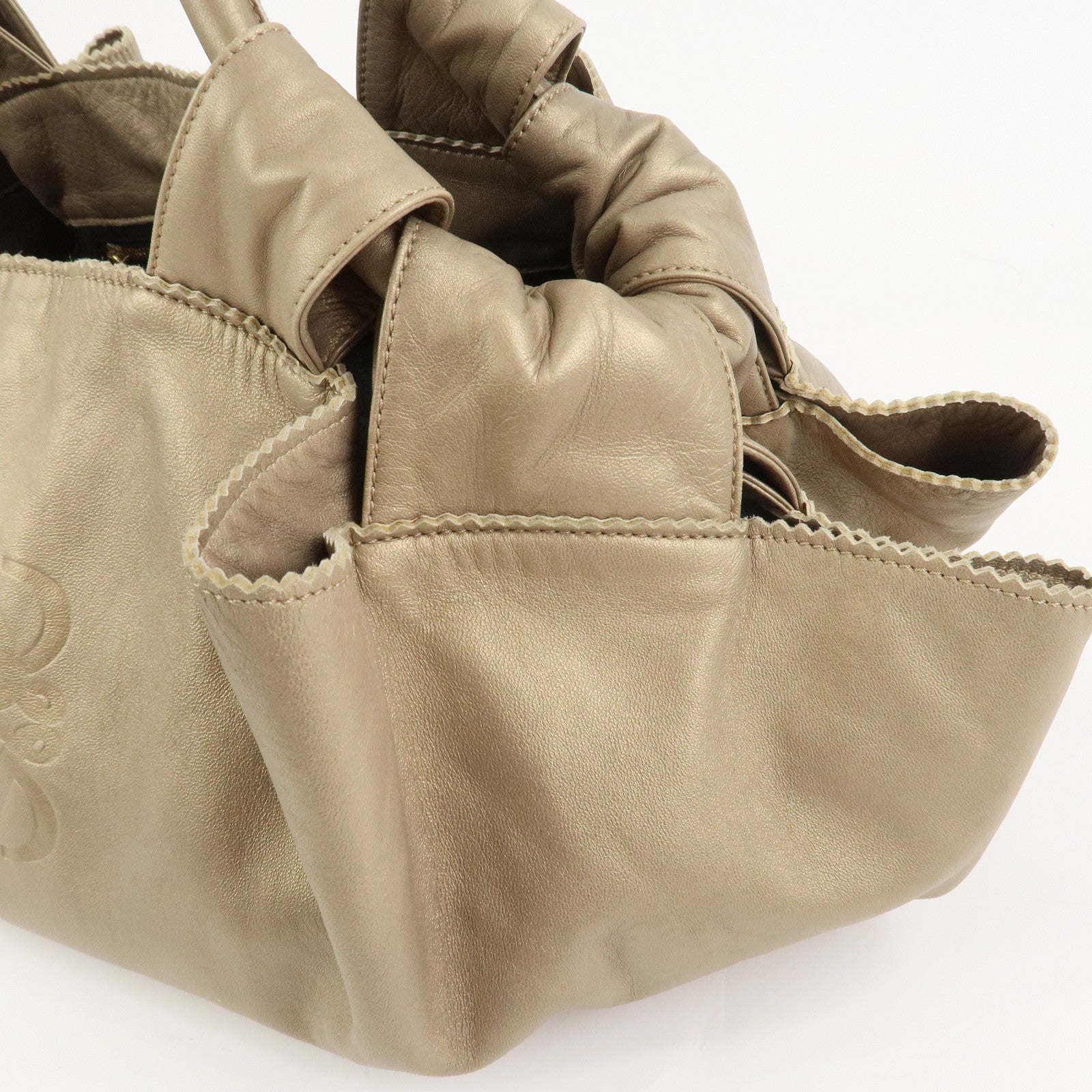 LOEWE Anagram Nappa Aire Leather Hand Bag Tote Bag Gold