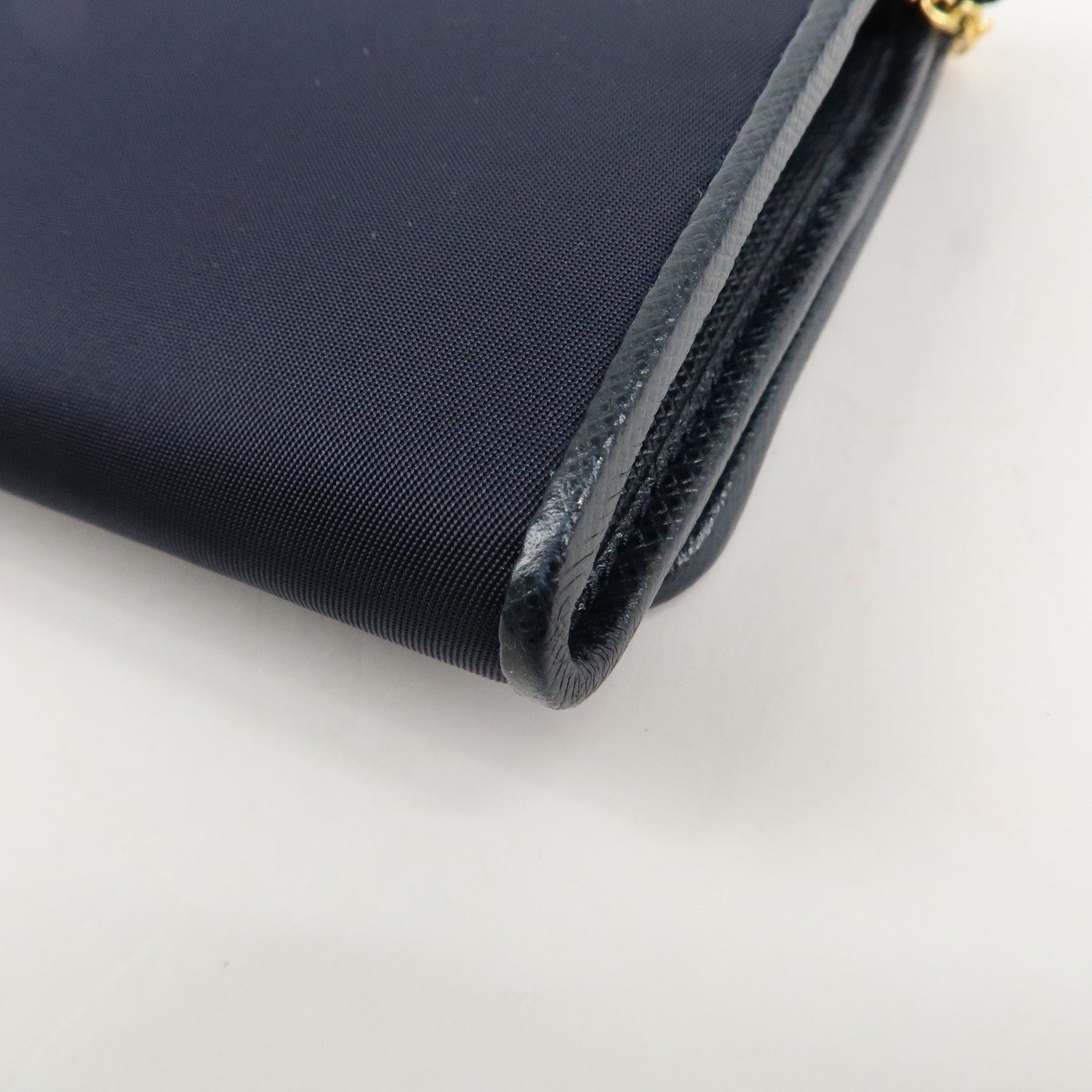 PRADA Triangle Logo Nylon Leather Bi-fold Long Wallet Navy 1MH132 Used