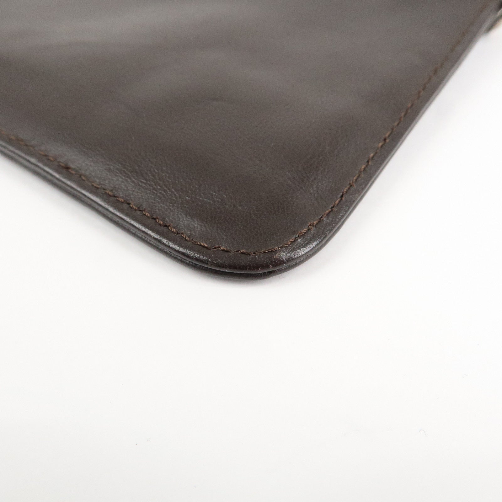 CHANEL Lamb Skin COCO Mark Pouch Silver Hardware Brown A25183 Used