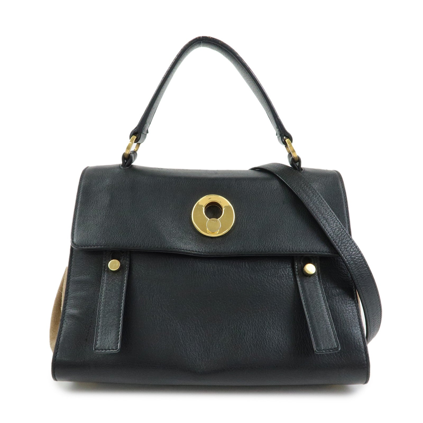 SAINT LAURENT PARIS Muse Two Canvas Leather 2Way Bag Black 313499