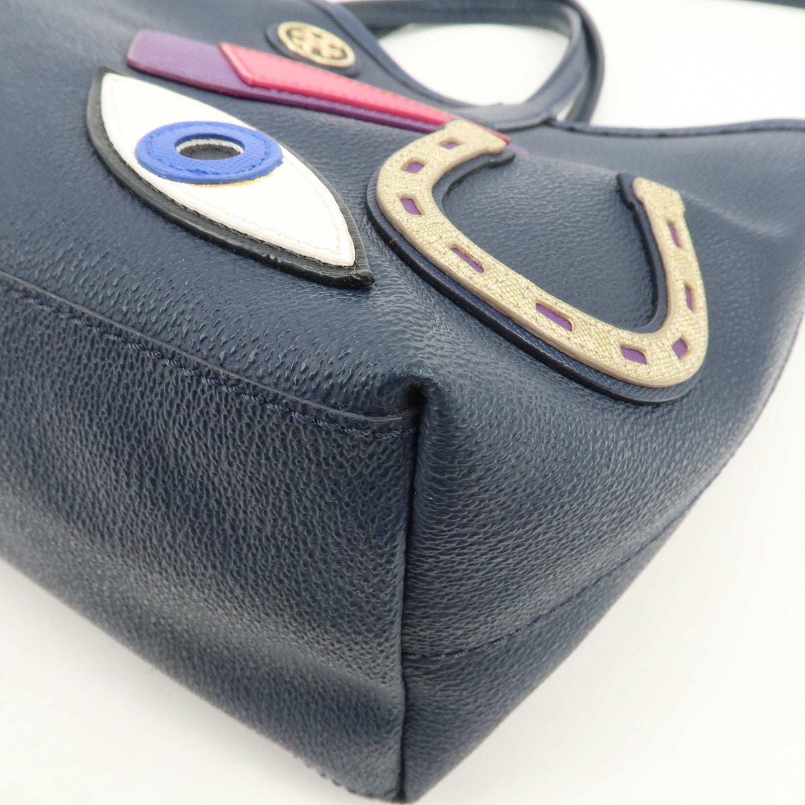 TORY BURCH Leather Tote Bag Hand Bag Navy