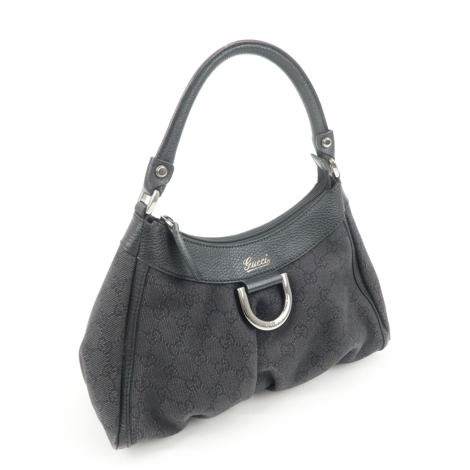 GUCCI Abbey GG Canvas Leather Shoulder Bag Hand Bag Black 265692