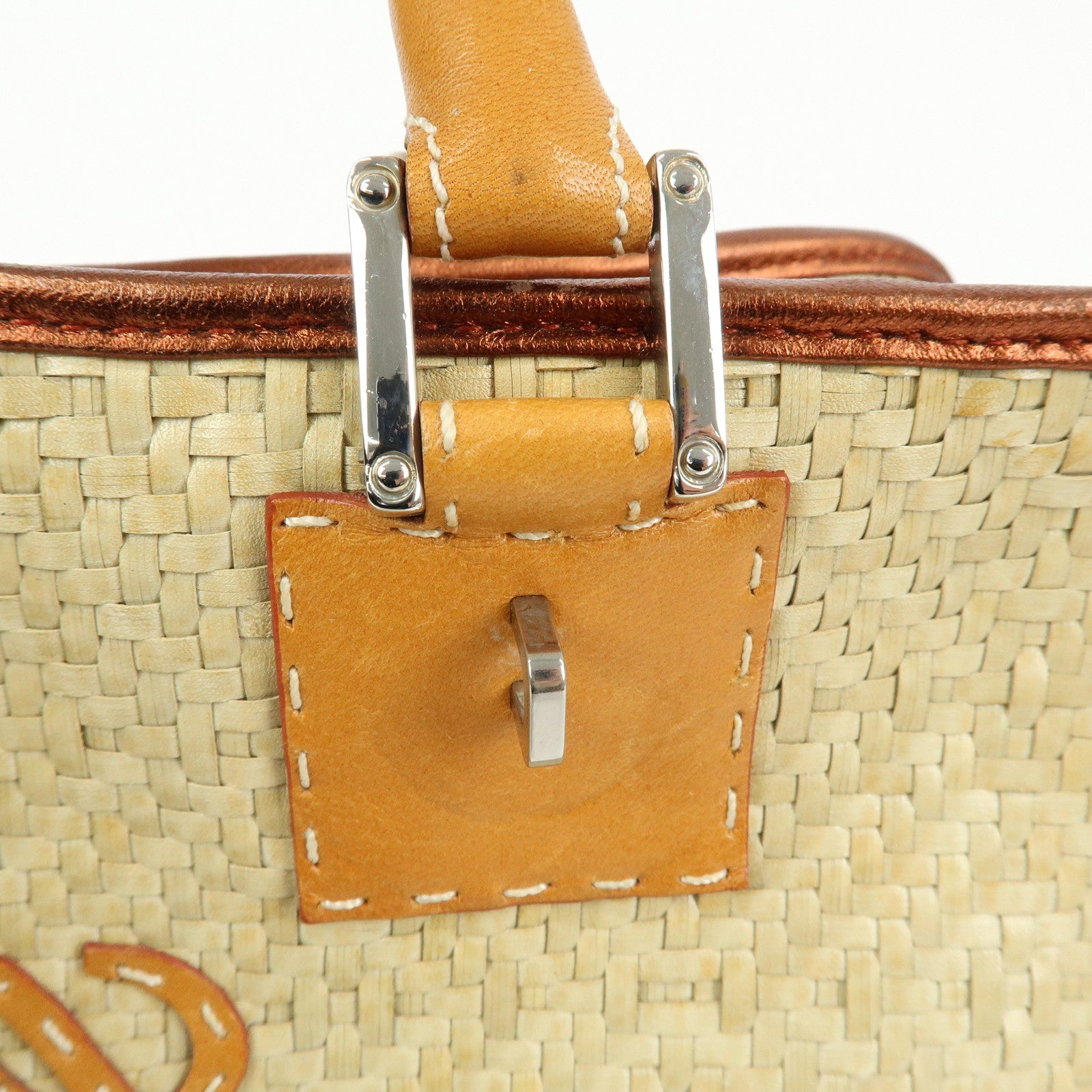 LOEWE Anagram Amazona 28 Raffia Leather Hand Bag Beige Camel