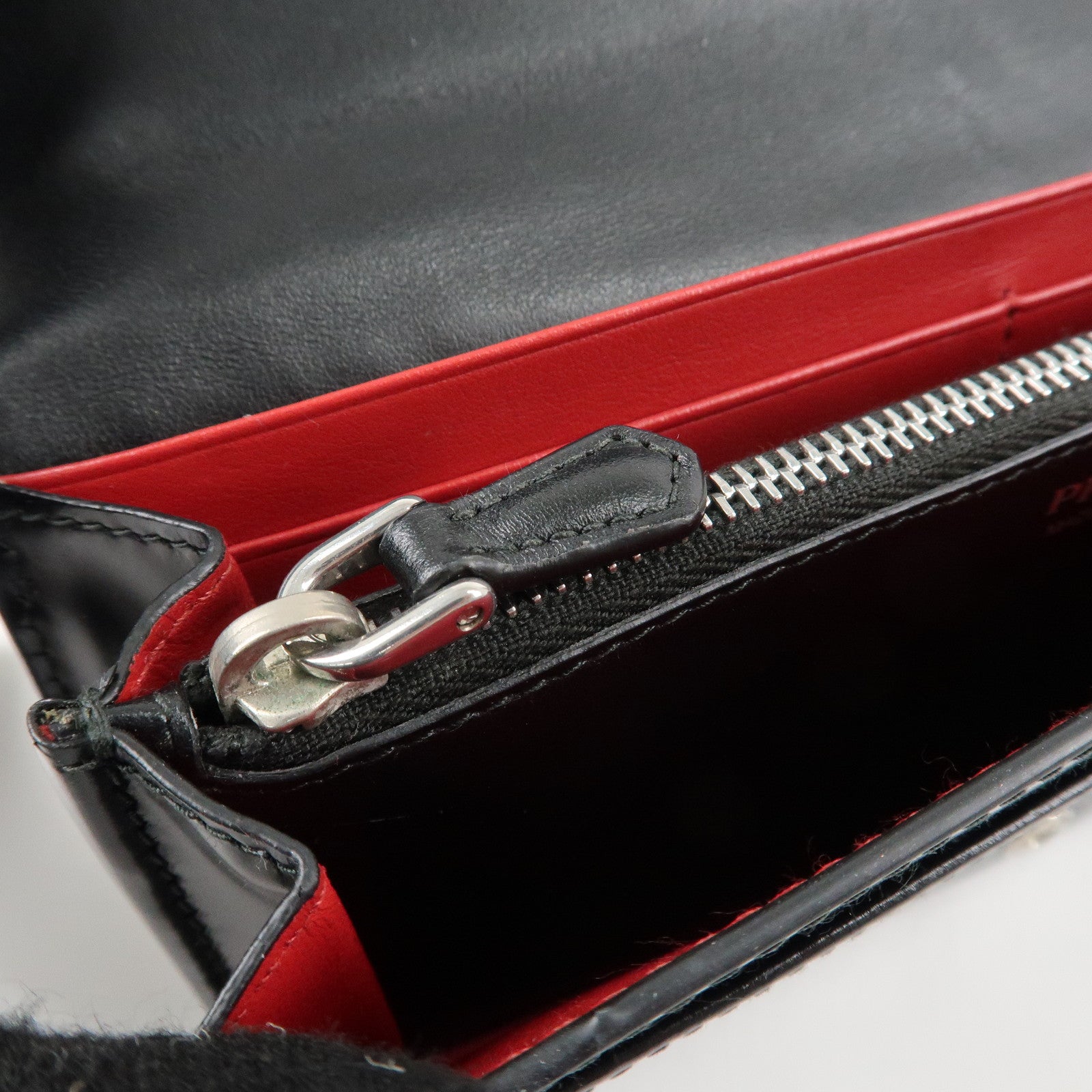 PRADA Leather Bi-Fold Long Wallet Black Silver Hardware 1MH037 Used