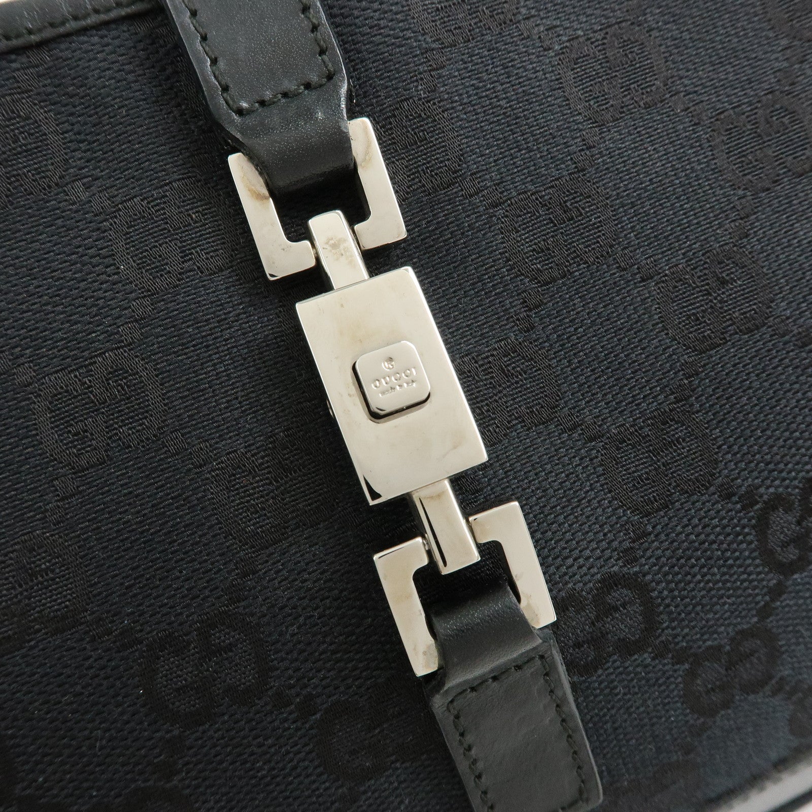 GUCCI Jackie GG Canvas Leather Shoulder Bag Black 001.3735