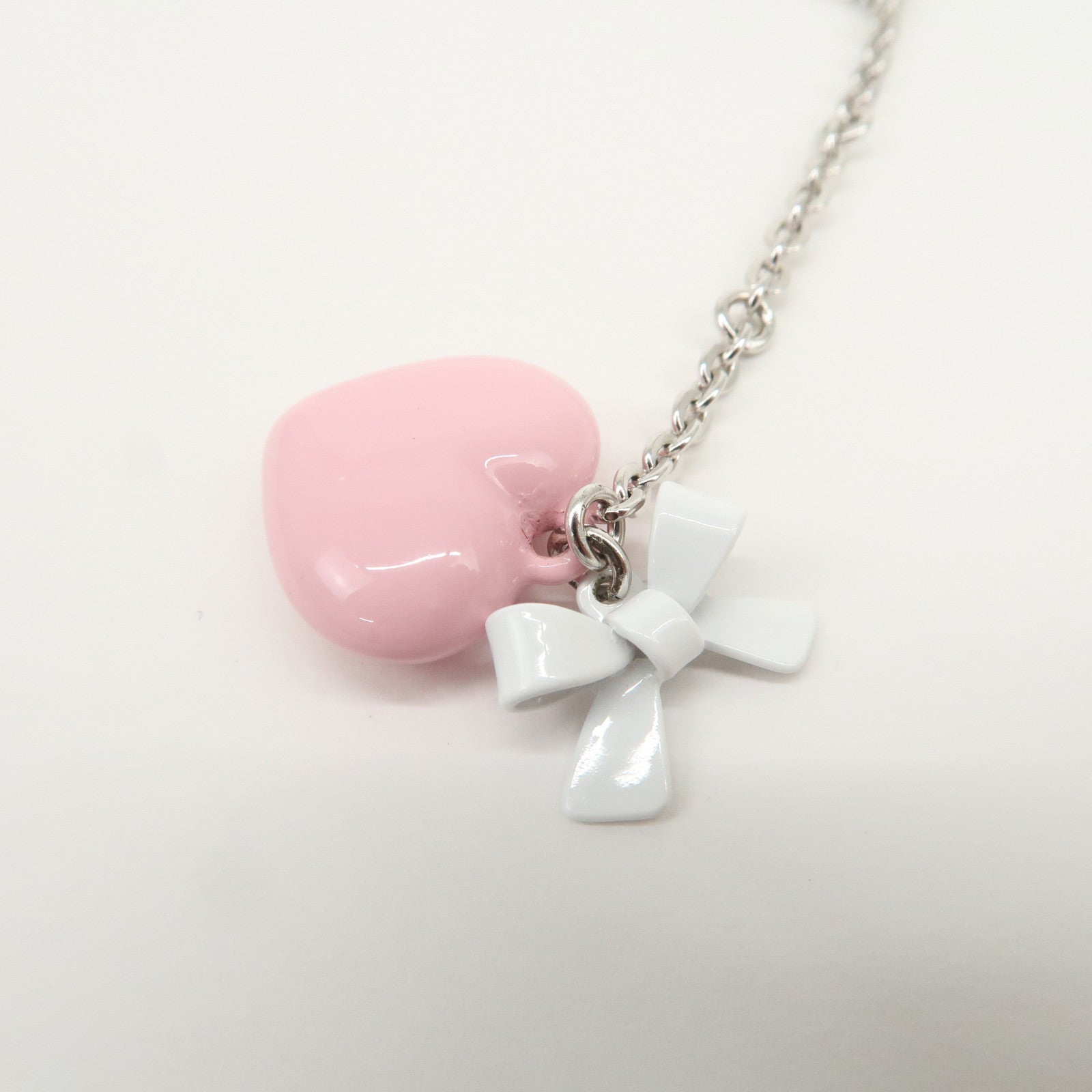 Christian Dior Metal Ring Ribbon Heart Motif Bracelet Silver Pink