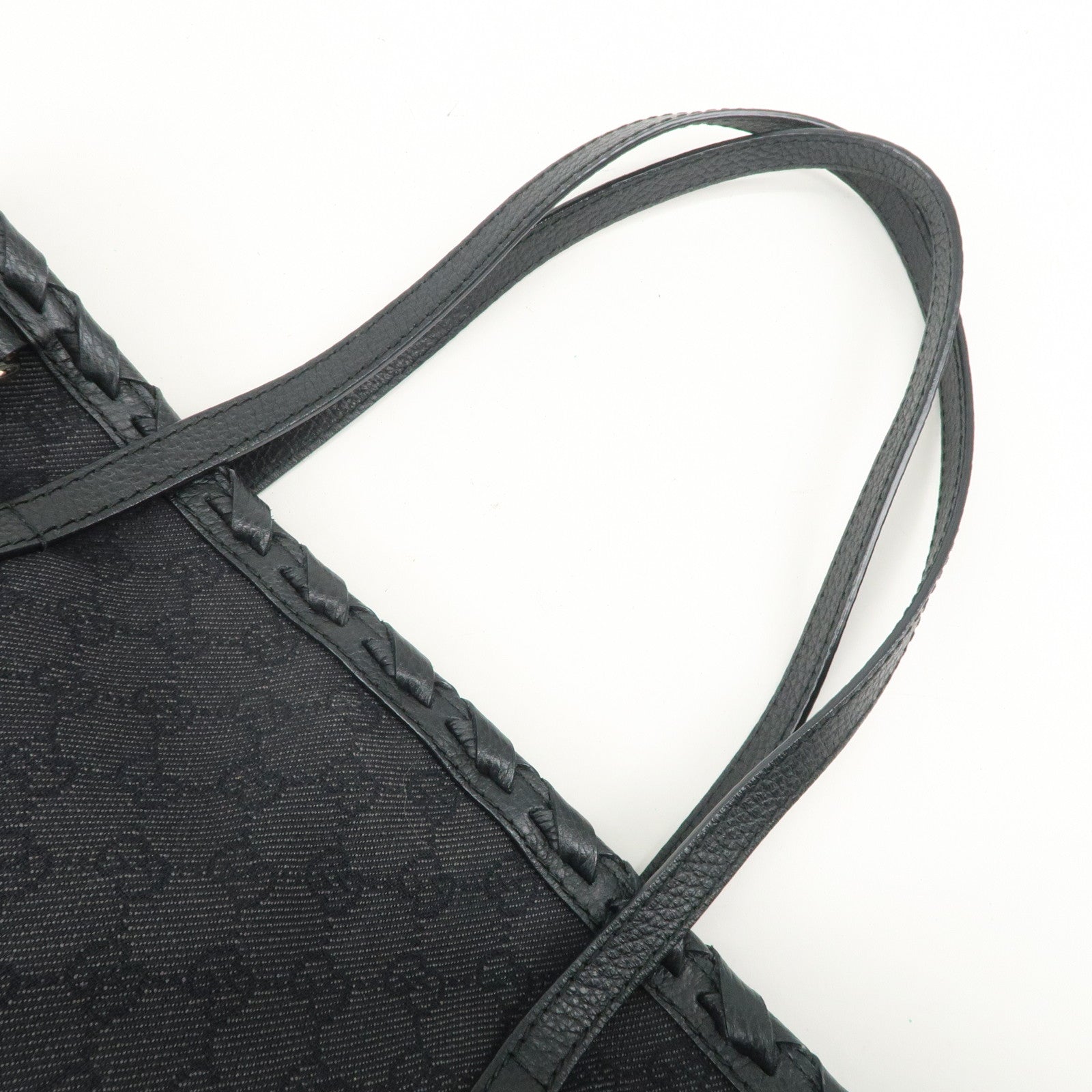 GUCCI Bamboo GG Canvas Leather Tote Bag Tassel Black 354665