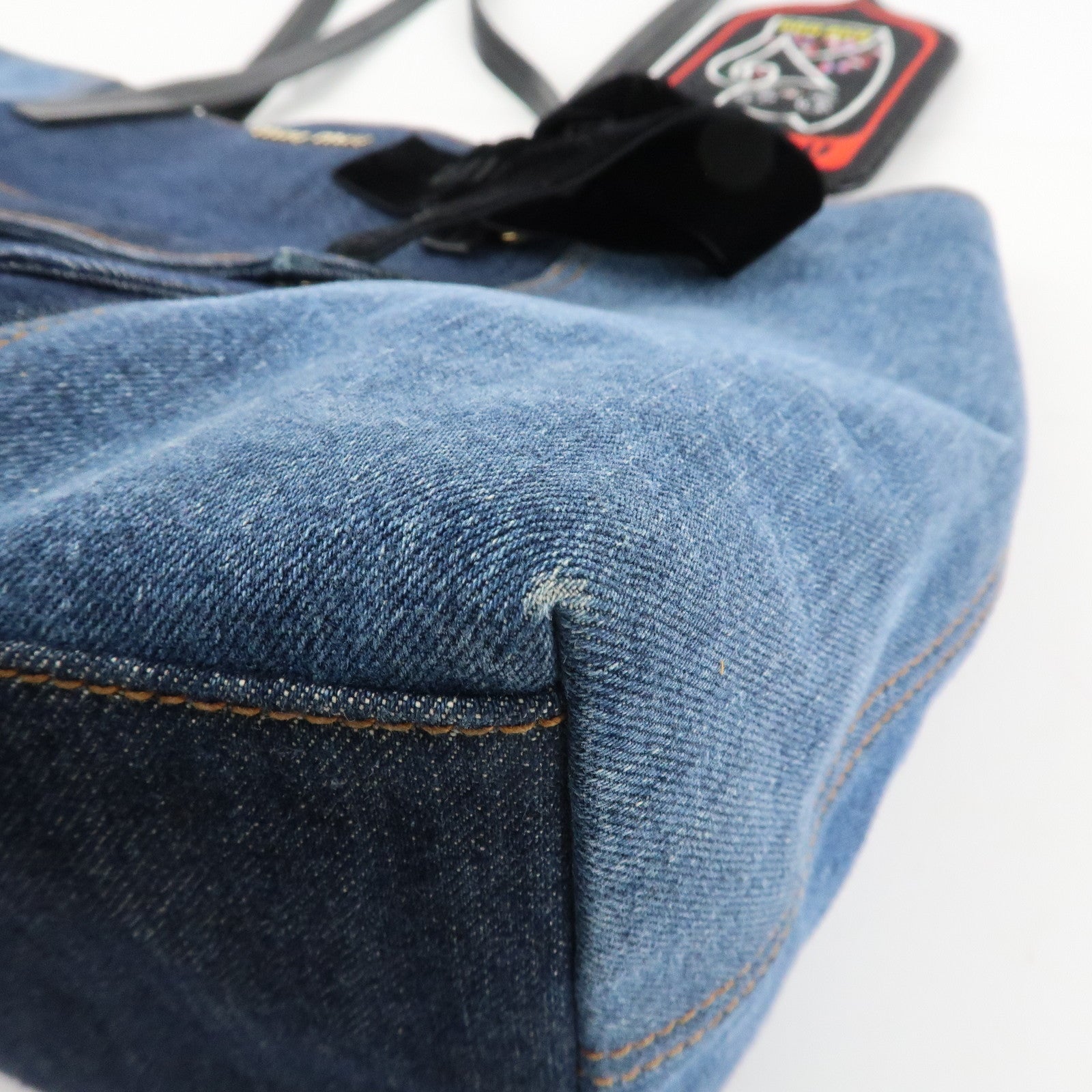 MIU MIU Leather Denim Tote Bag Shoulder Bag Navy 5BG024 Used