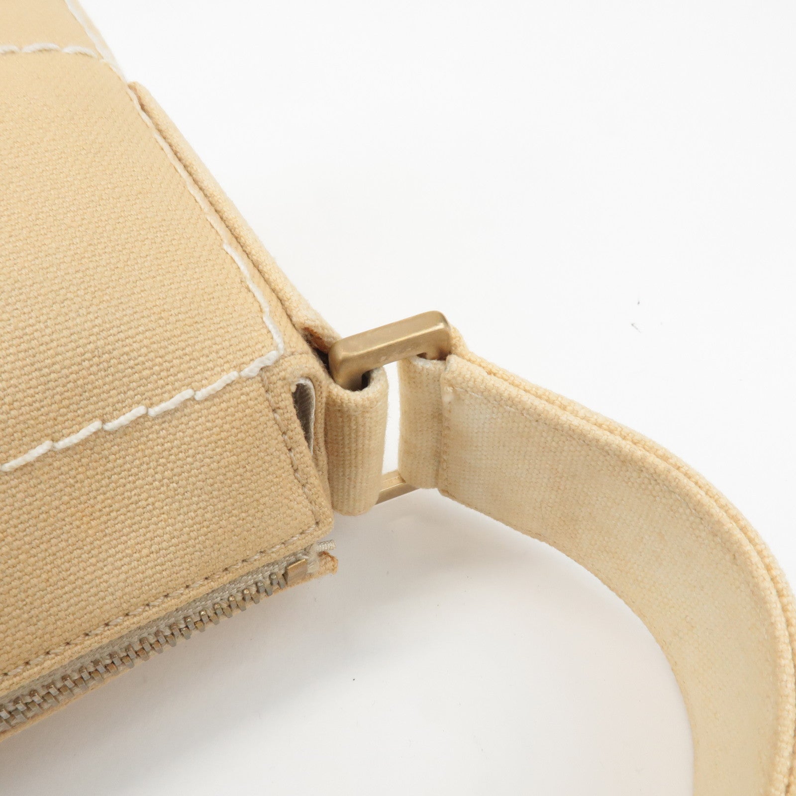 CHANEL Wild Stich Canvas Shoulder Bag Hand Bag Beige