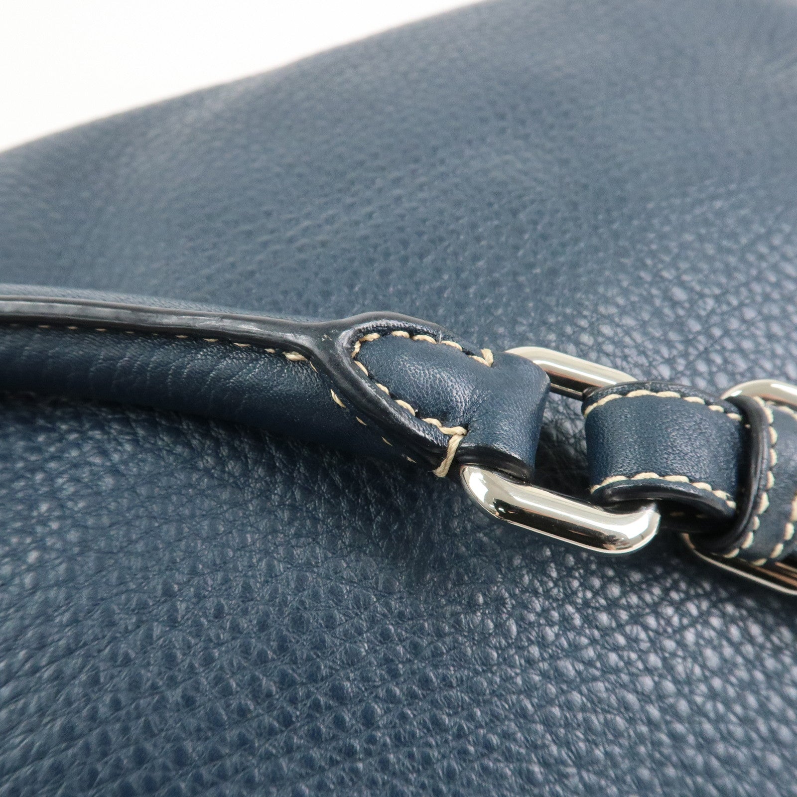 PRADA Logo Leather Boston Bag Hand Bag Navy BR3091