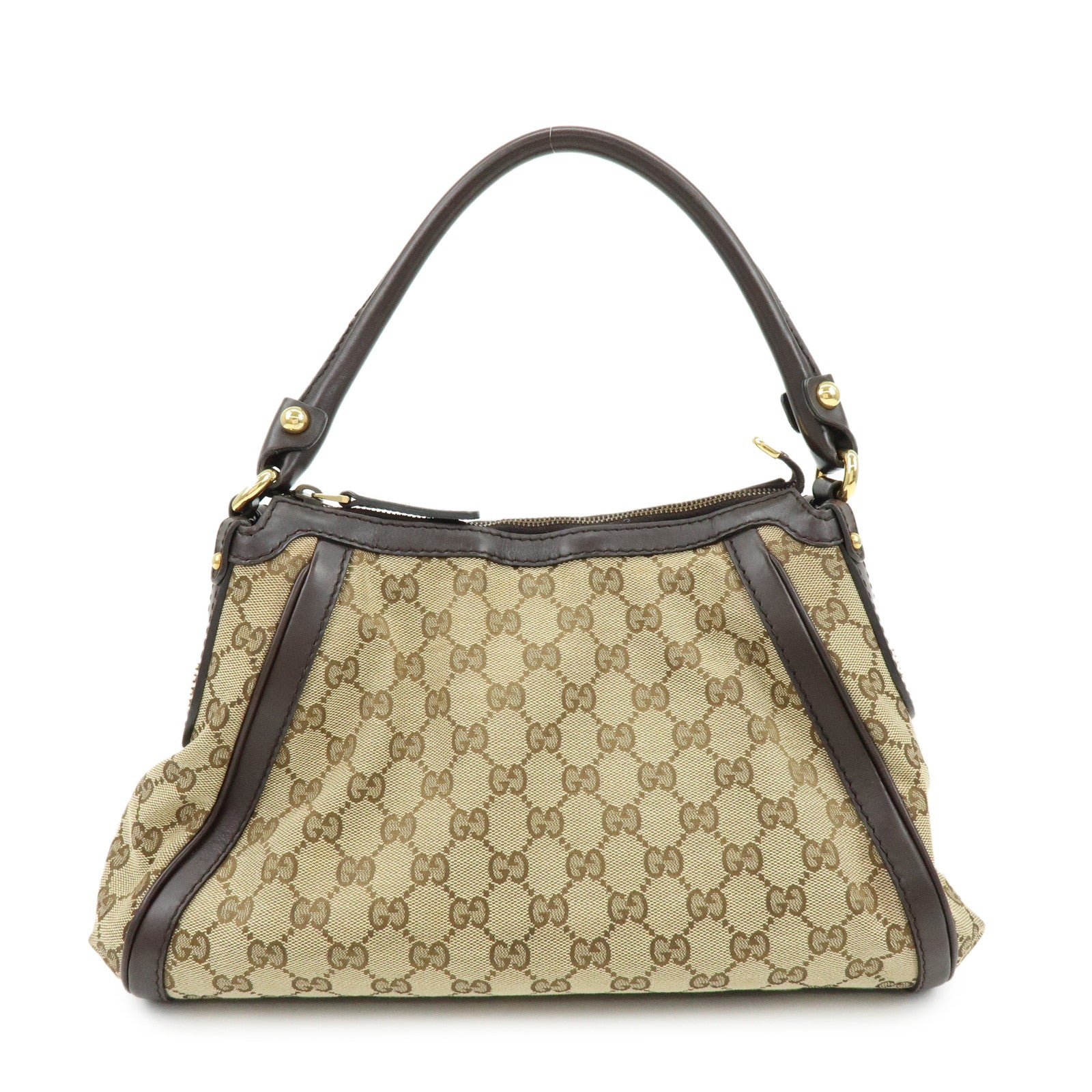 GUCCI Interlocking G Canvas Leather Shoulder Bag Beige 282298