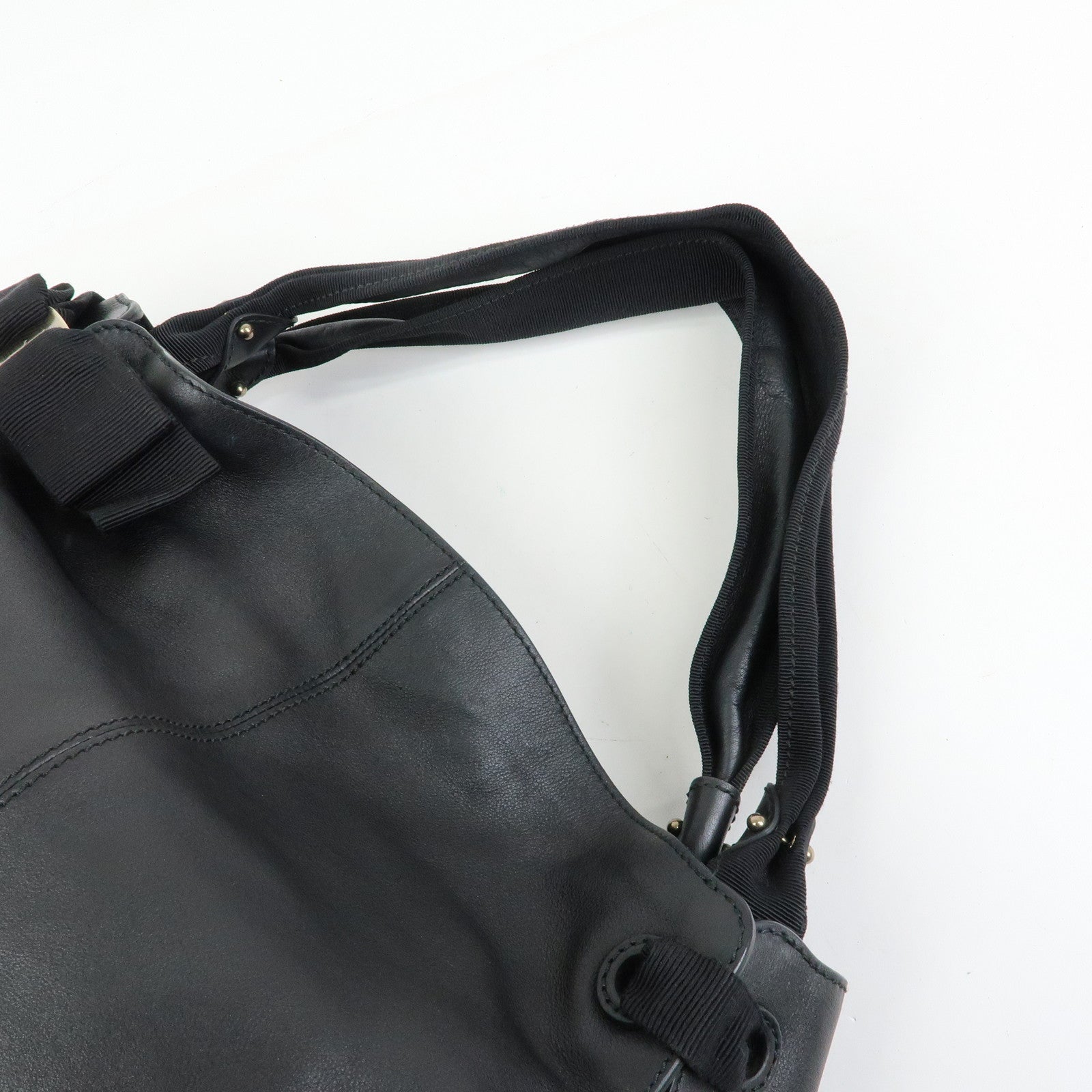 Ferragamo Vara Ribbon Leather Tote Bag Shoulder Bag Hand Bag Black