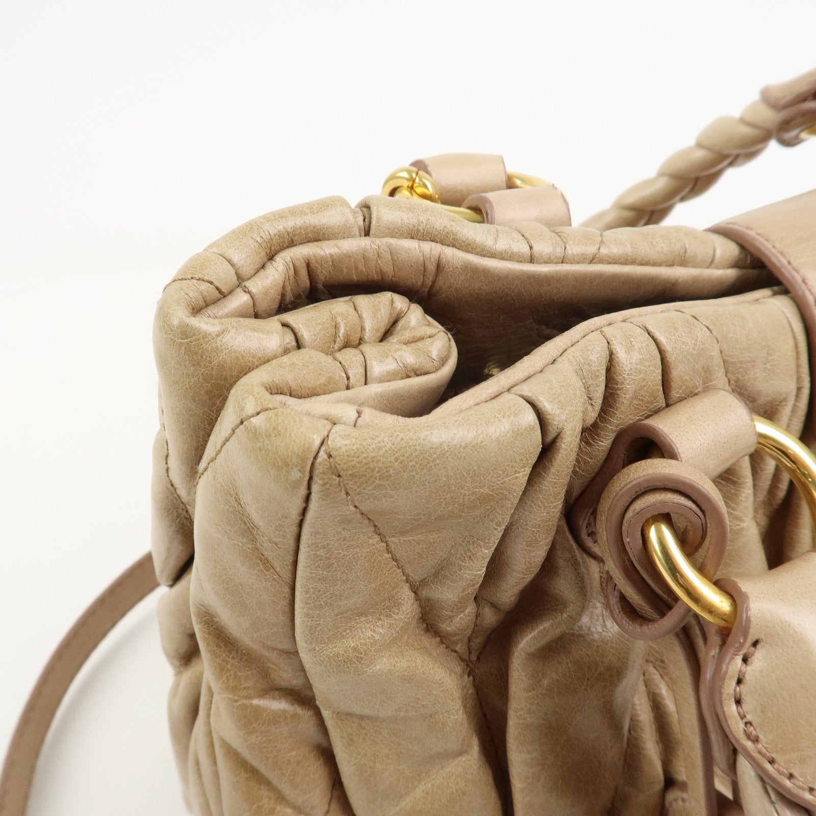 MIU MIU Matelasse Leather 2Way Bag Hand Bag Shoulder Bag Beige