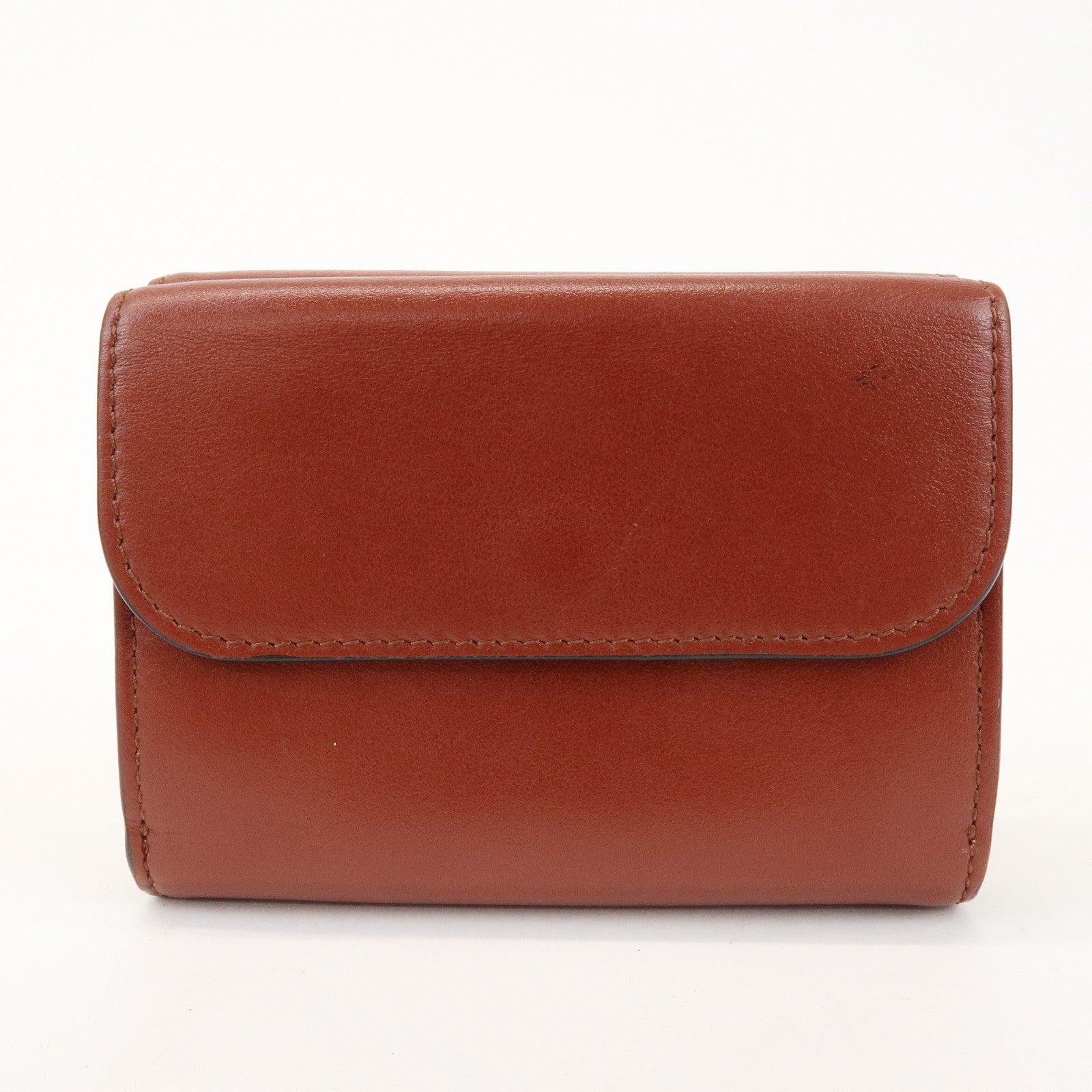 Chloe Leather Compact Bi-fold Wallet Brown Gold