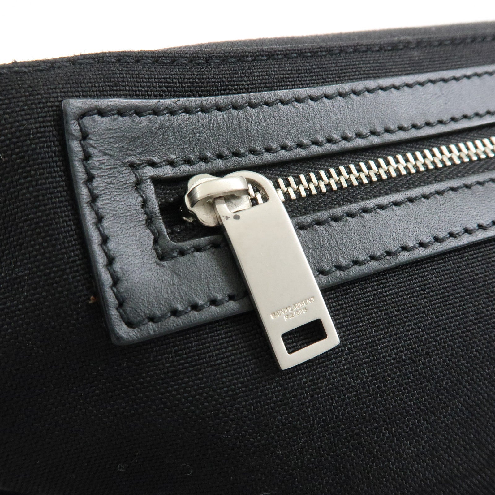 SAINT LAURENT PARIS Canvas Leather Waist Bag Body Bag Black 557831
